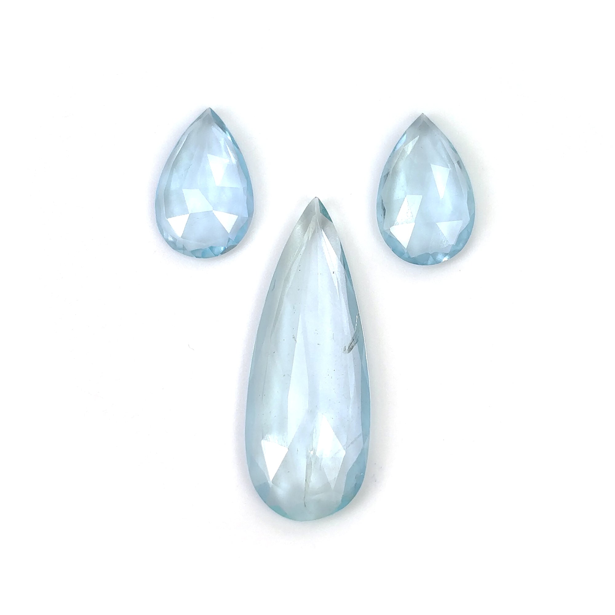 Natural Untreated Blue Aquamarine Gemstone - 9.20cts Rose Cut Pear Shape (13x8mm, 26x10mm, 3pcs) | Handmade Jewelry Making, Engagement Rings & Healing Crystal Collection