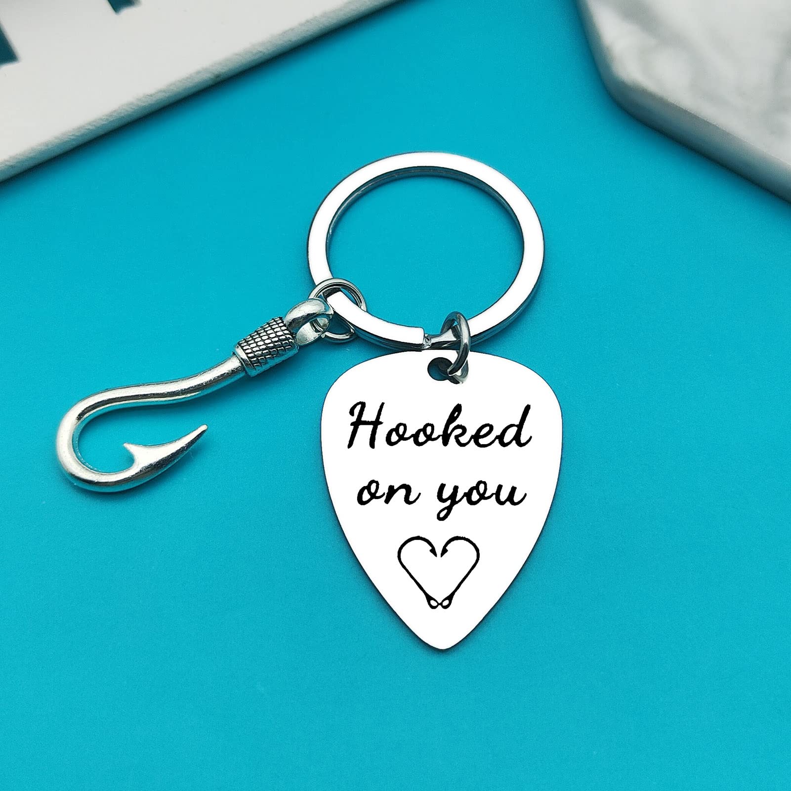 Hooked On You Keychain - Romantic Gifts for Boyfriend, Fiance, Husband - Christmas, Birthday, Valentine's Day, Anniversary, Father's Day Presents - Perfect for Couples, Long Distance Relationships & Special Occasions