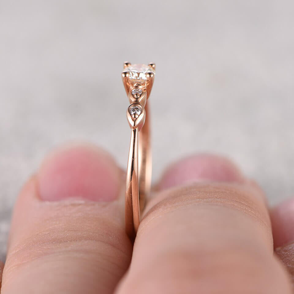 5mm Round Moissanite Engagement Ring 14k Rose Gold - Vintage Milgrain Wedding Band for Women, Classic Antique Style Bridal Jewelry - Perfect for Proposals, Anniversaries & Romantic Occasions