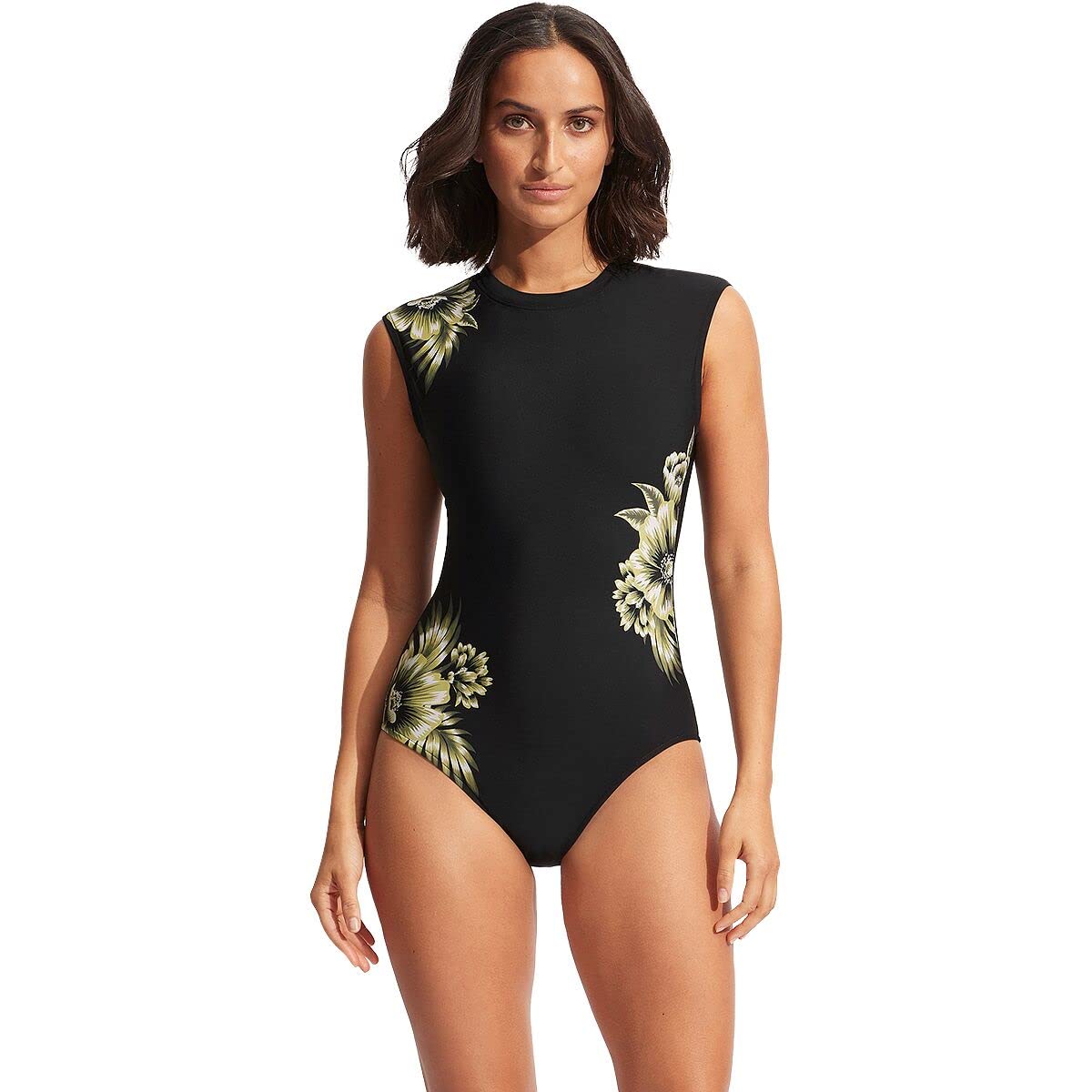 Seafolly Women's One Piece Swimsuit - Cap Sleeve, Full Coverage, Open Back | Perfect for Beach Vacations, Pool Parties & Summer Getaways
