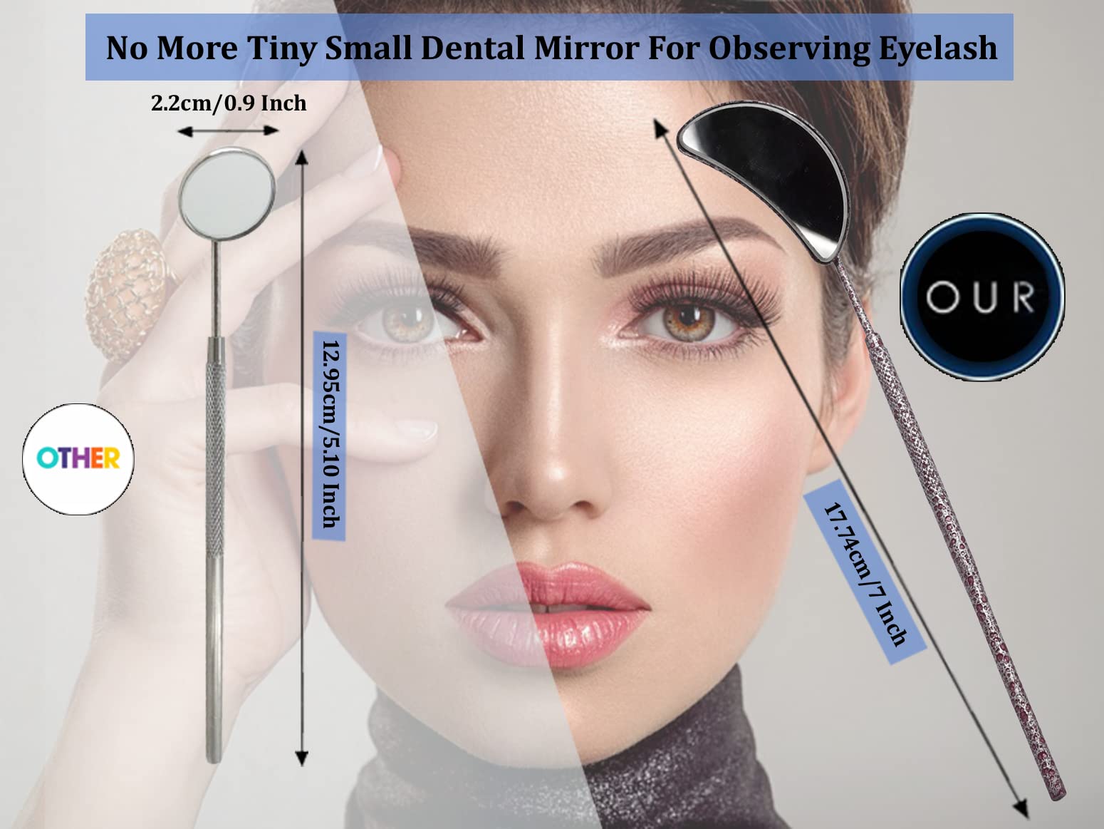 Professional Stainless Steel Half-Moon Eyelash Extension Mirror - Large Lash Inspection Tool for Precise Makeup Application (ELM-04) | Perfect for Salon Professionals & Home Beauty Routines