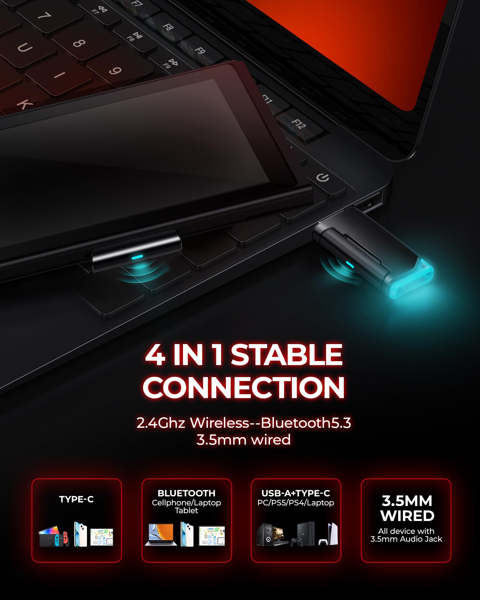 Wireless Gaming Headset with 7.1 Surround Sound, 2.4Ghz USB & Bluetooth 5.4 - 100-Hour Battery, Noise Canceling Mic, RGB Lighting - Compatible with PC, PS5, PS4, Mac, Switch (Xbox Wired Mode Only) - Perfect for Competitive Gaming & Streaming