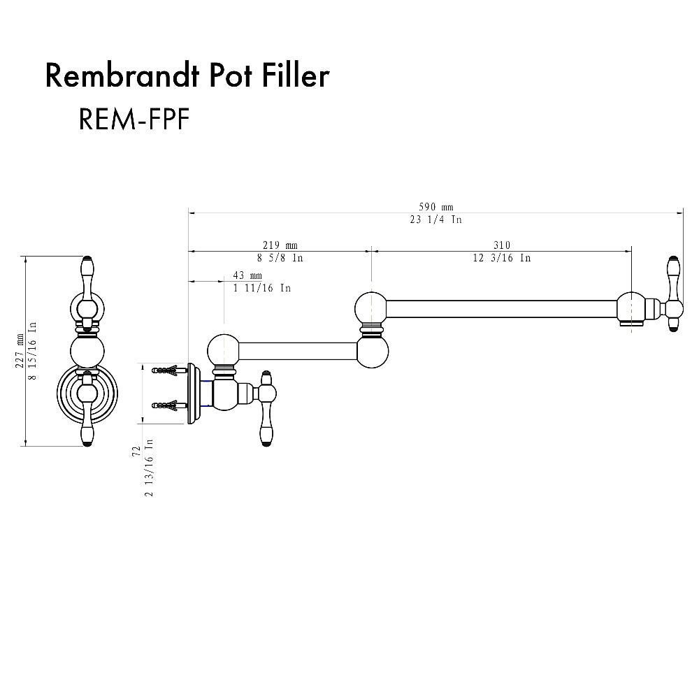 ZLINE Rembrandt Matte Black Pot Filler Faucet - Commercial Style Kitchen Sink Faucet for Stove & Cooktop (REM FPF MB) - Perfect for Professional Chefs & Home Cooking Enthusiasts