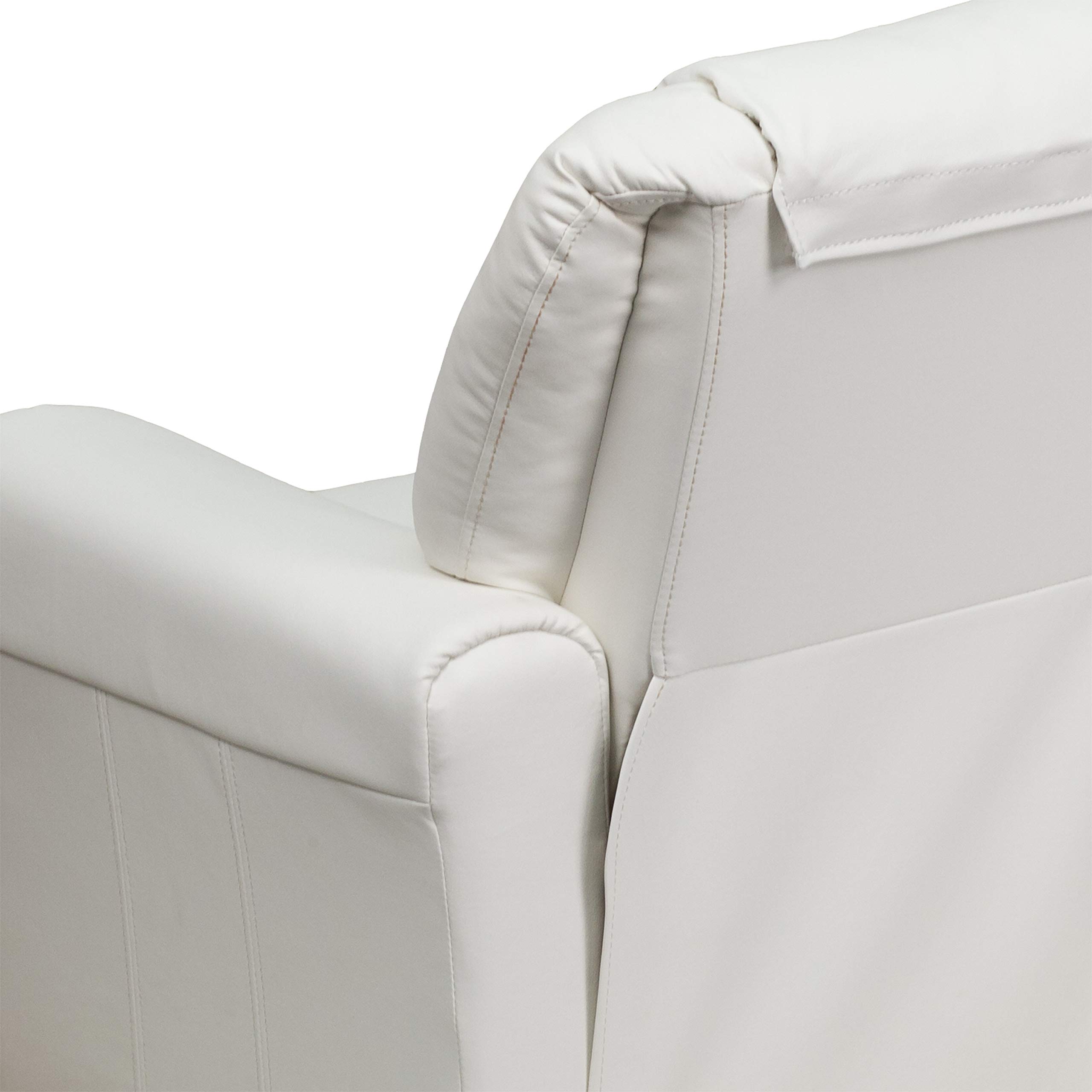 Emma & Oliver White Vinyl Kids Recliner Chair with Cup Holder & Headrest - Comfortable Children's Lounge Chair for Playroom, Bedroom or TV Time