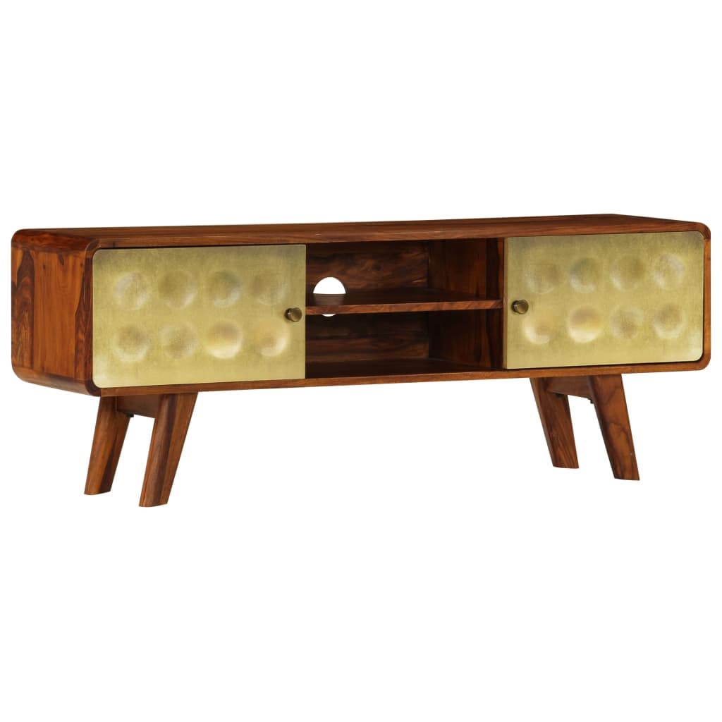 Vintage Mid-Century Modern TV Stand for 50 Inch TVs - Solid Sheesham Wood Entertainment Center with Storage, 47.2
