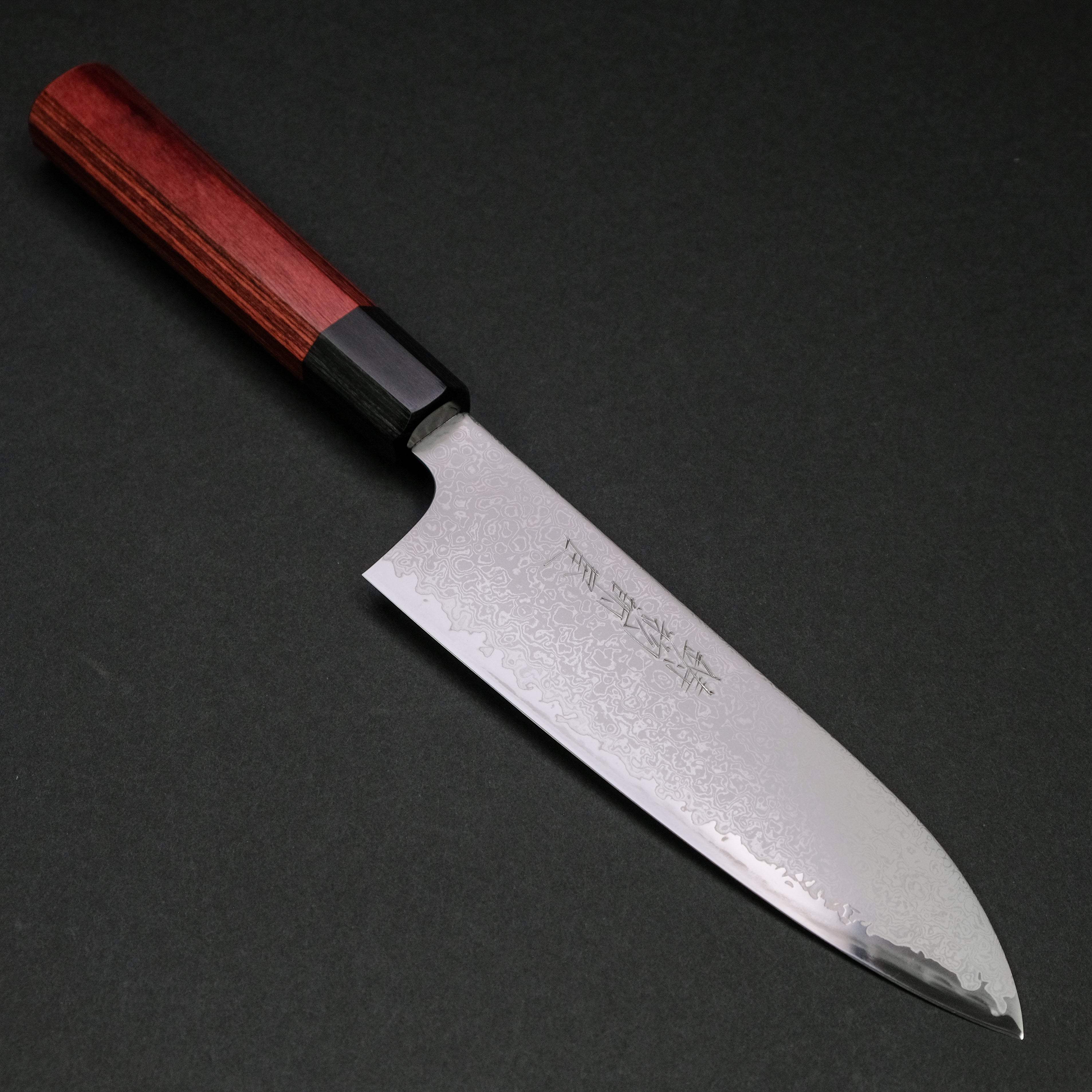 Hitohira Imojiya TH Damascus Santoku Knife 180mm with Pakkawood Handle (Red) - Premium Japanese Kitchen Knife for Slicing, Dicing, and Chopping Vegetables, Meat, and Fish