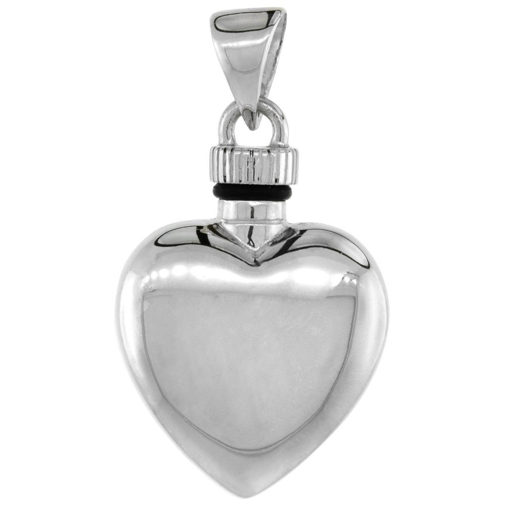 Sterling Silver Heart Pendant for Perfume or Ashes - 7/8 Inch Wide Screw-On Charm - Perfect for Memorial Jewelry, Keepsake Necklace & Fragrance Locket