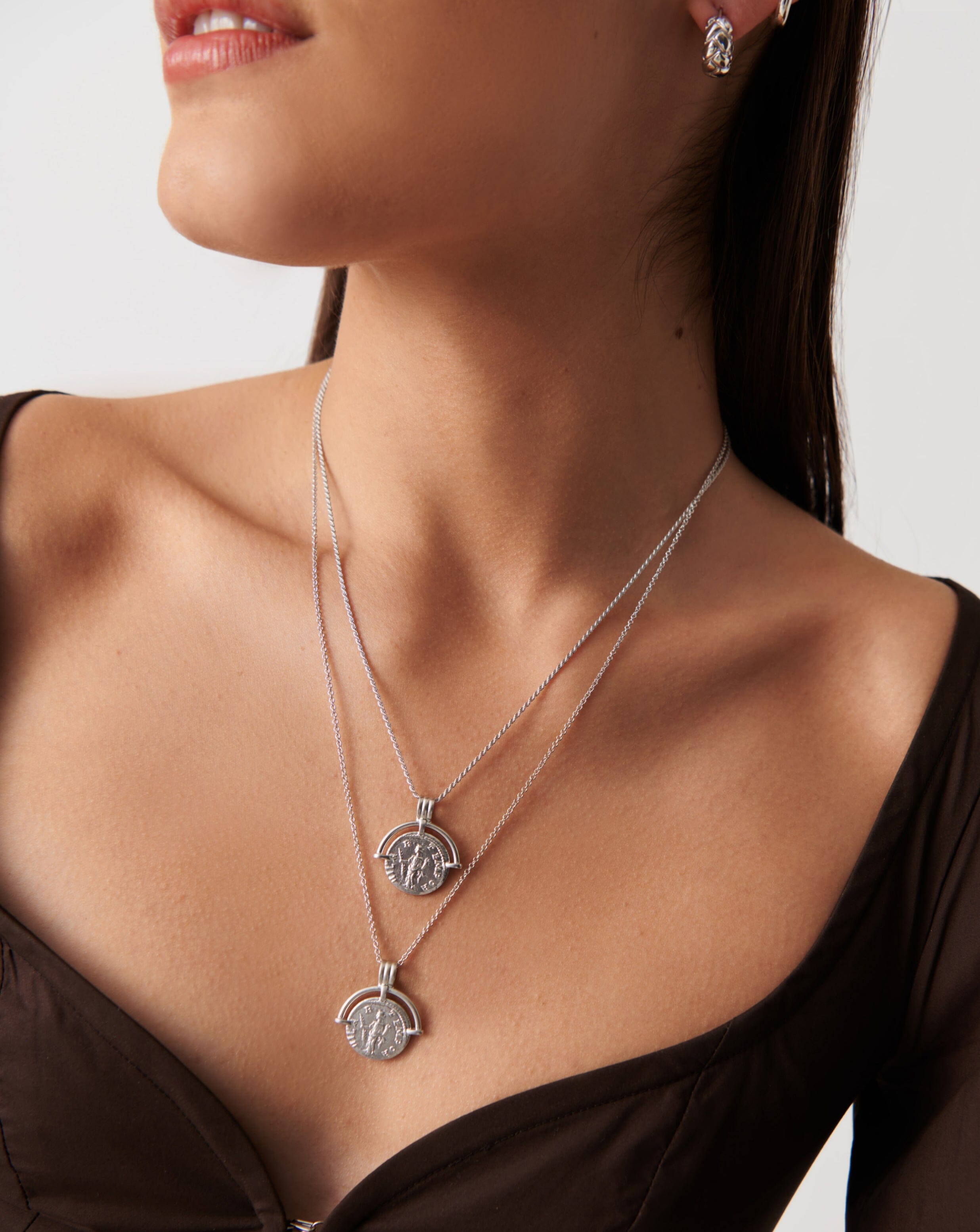 Engravable Roman Arc Coin Necklace for Women - Personalized Gift for Her - Elegant Jewelry for Special Occasions & Everyday Wear