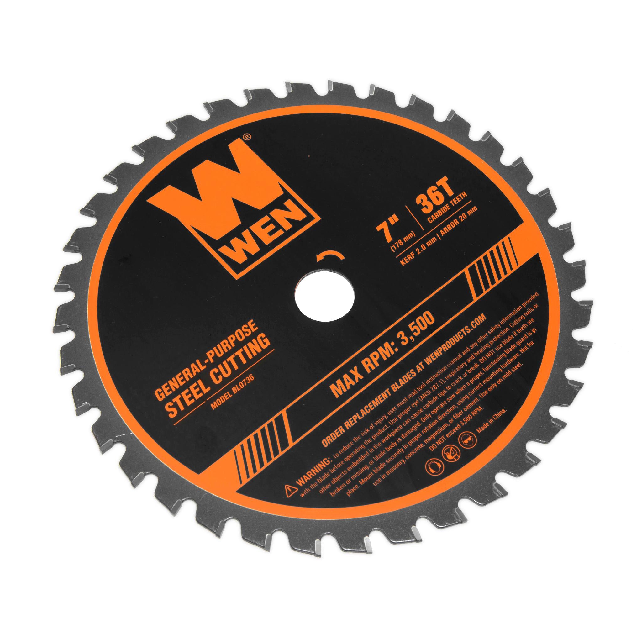WEN BL0736 7-Inch 36-Tooth Carbide-Tipped Professional Steel Cutting Saw Blade - Perfect for Metalworking, DIY Projects, and Construction Use