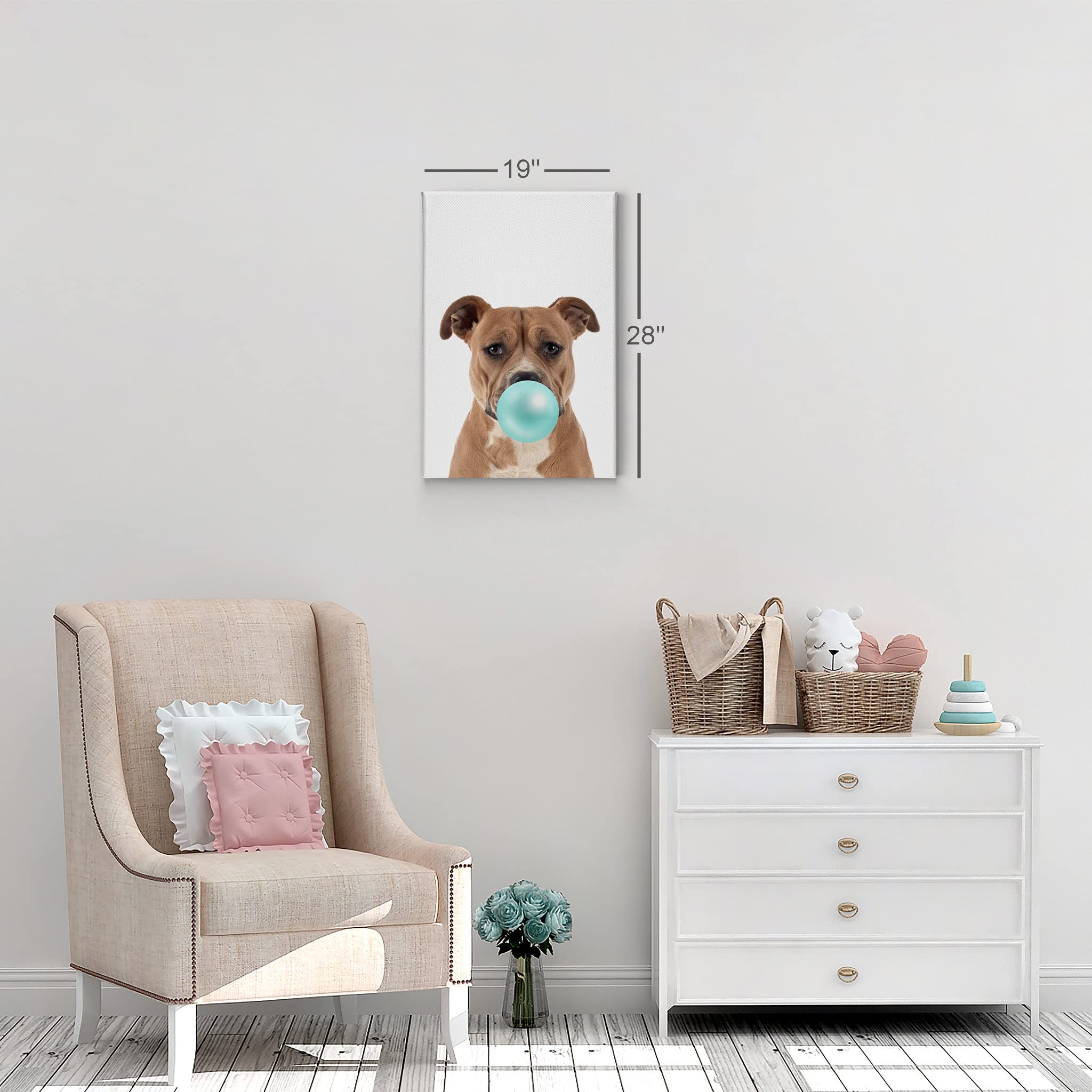 Staffordshire Bull Terrier Chewing Bubble Gum Canvas Wall Art Print - 36x24 - Pop Art Dog Portrait for Pet Lovers - Perfect for Living Room, Bedroom, Nursery & Kids Room Decor