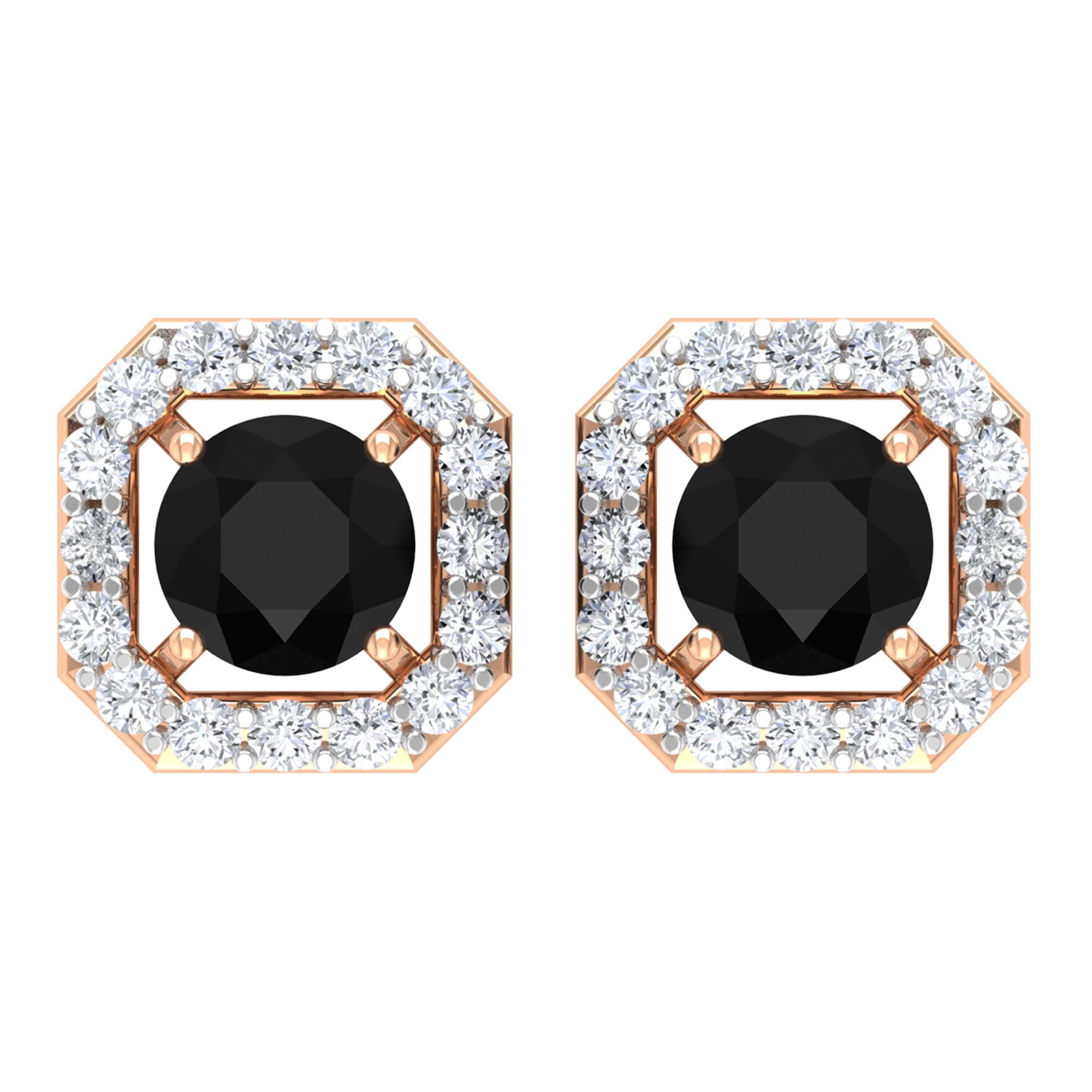 0.50 CT Black Onyx and Diamond Stud Earrings for Women - 14K Solid Gold Screw Back Halo Earrings - December Birthstone Minimalist Jewelry - Perfect for Gifts, Parties & Everyday Elegance