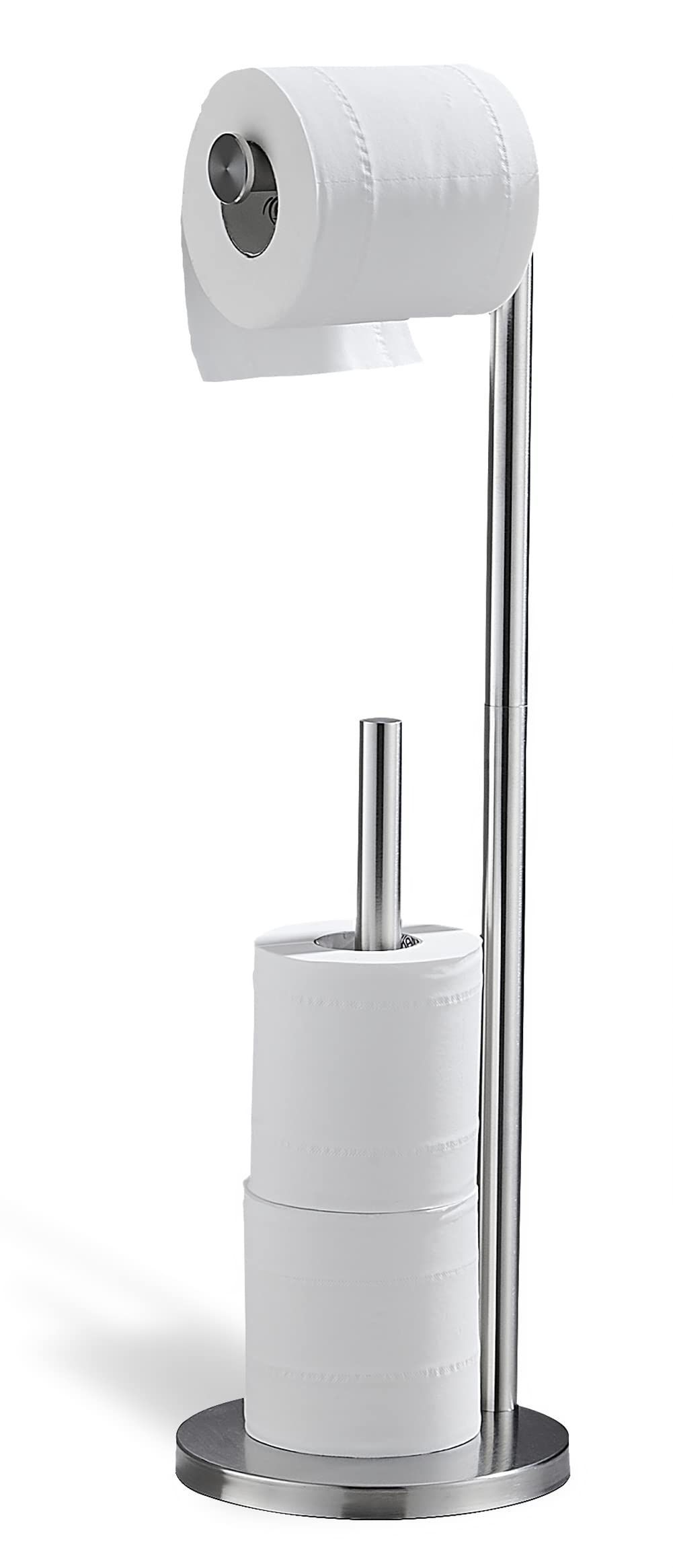 Brushed Nickel Free Standing Toilet Paper Holder Stand - SUS304 Stainless Steel Bathroom Tissue Roll Holder with Wipe Dispenser | Durable & Stylish for Home, Office, RV, and Restroom Decor