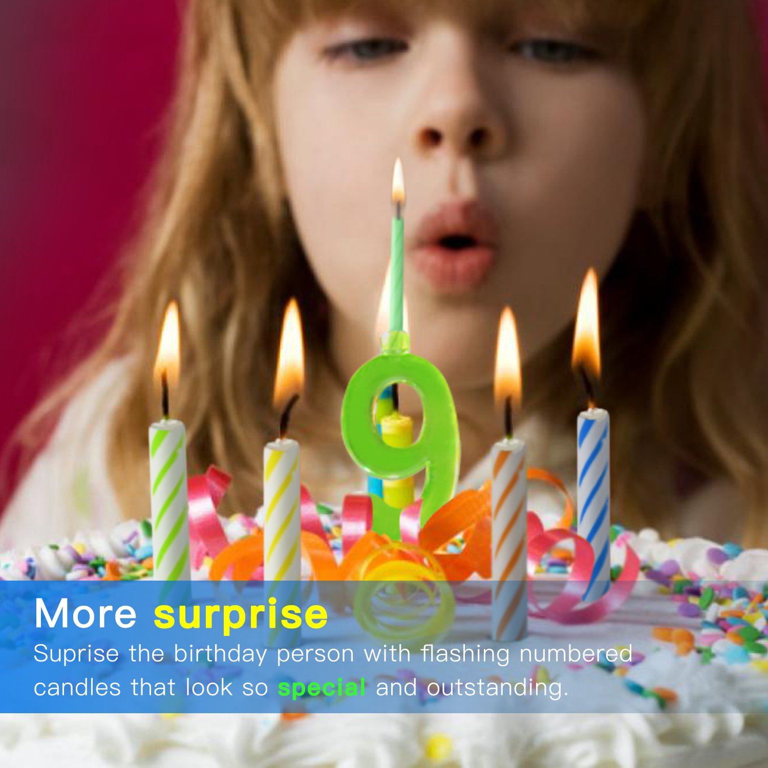 Flashing Multicolor LED Birthday Number 9 Candle Set - 4 Wax Candles & Color-Changing Cake Topper for Birthday Parties, Anniversaries, and Special Celebrations