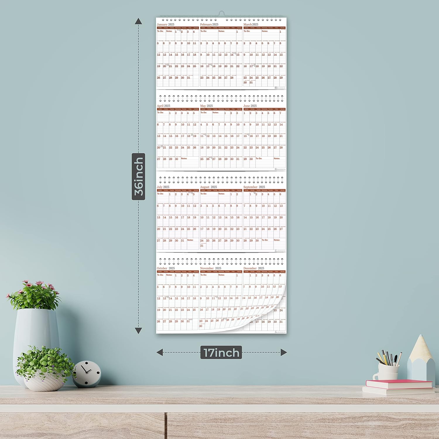 STRIVE ZEN 2025-2027 3-Year Wall Calendar with Julian Dates | Thick Paper Vertical Design | 36
