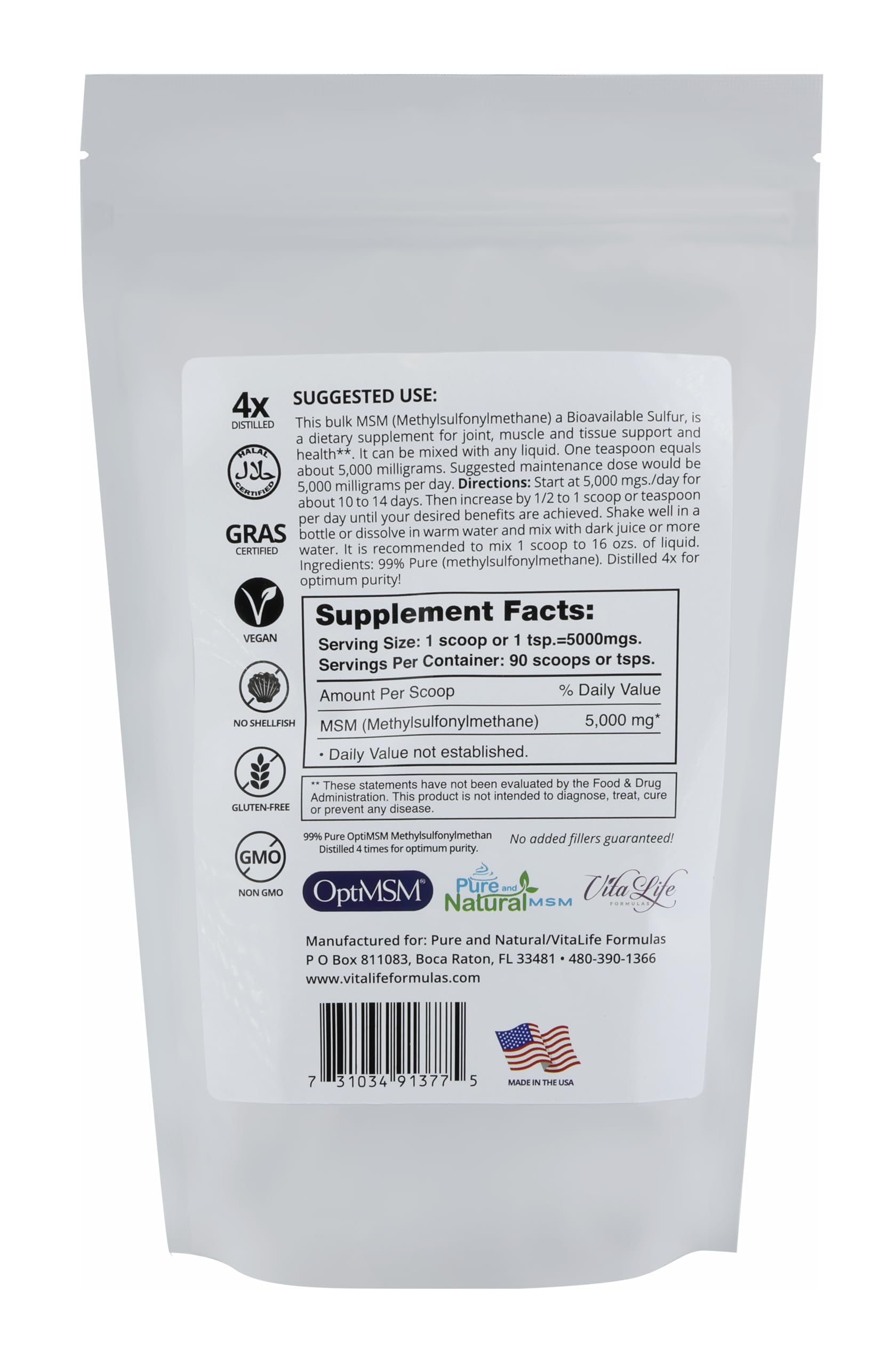 Pure & Natural MSM Flakes 16oz Bulk - Supports Joint Health, Reduces Pain & Stiffness, Enhances Mobility & Collagen Production - Made in USA - Ideal for Arthritis Relief, Post-Workout Recovery & Skin Health