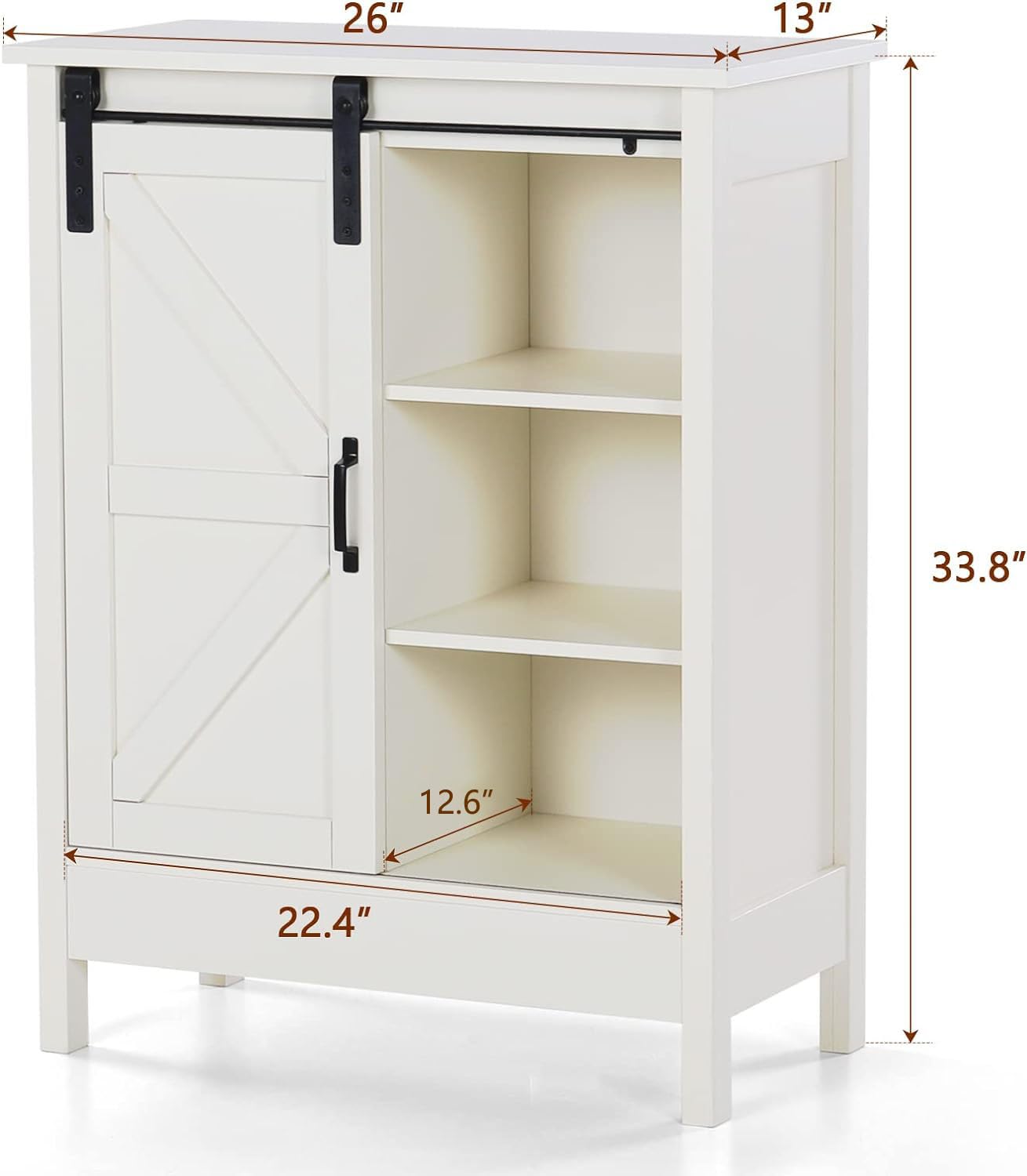 Farmhouse Style Sliding Barn Door Bathroom Floor Storage Cabinet - Creamy White Buffet & Sideboard for Living Room, Kitchen, Bedroom | Rustic Home Organization & Decor