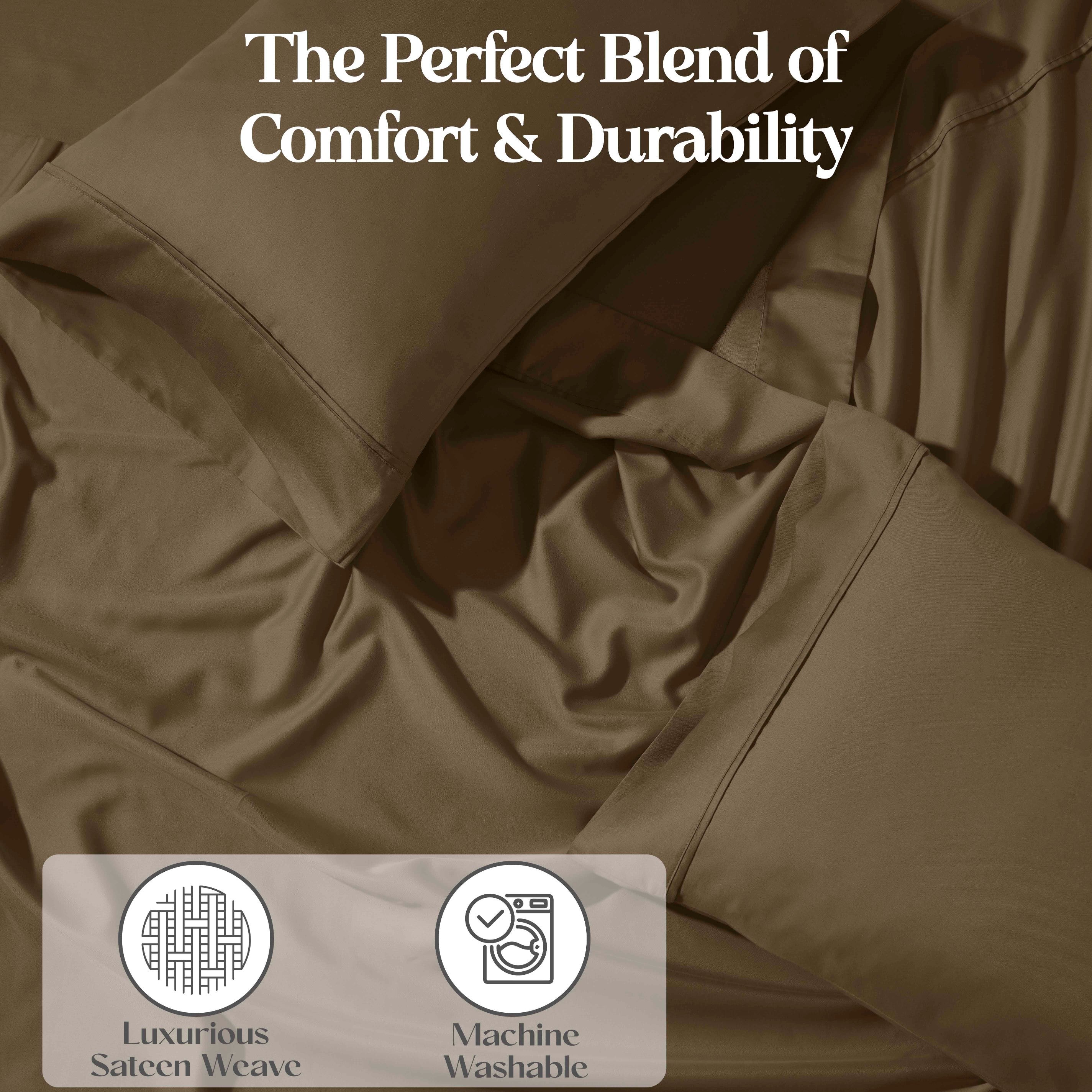 1200 Thread Count Cotton Rich Solid Deep Pocket Bed Sheet Set - Queen Size, Ultra Soft & Breathable - Perfect for Luxury Hotels, Guest Rooms & Master Bedrooms