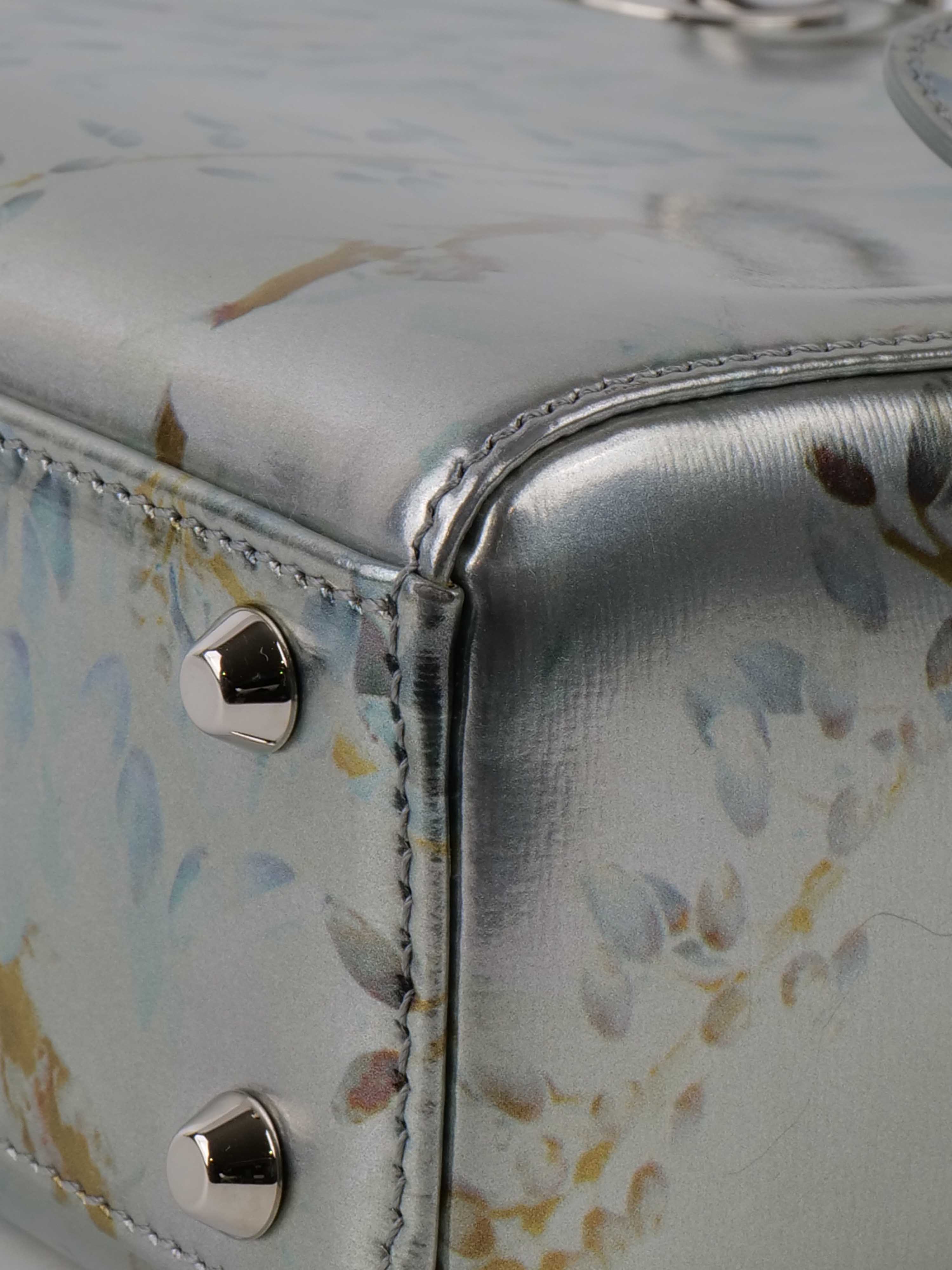Dior 2015 Limited Edition Metallic Grey Mini Lady Dior Handbag - Luxury Designer Crossbody Purse for Women, Perfect for Evening Parties & Special Occasions