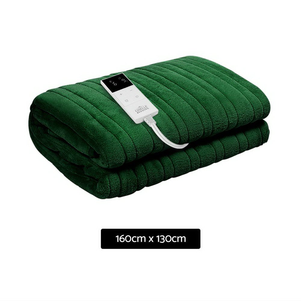 Electric Heated Blanket - Washable Flannel Throw Rug for Winter Warmth - Cozy Home Office & Bedroom Heating Blanket - Perfect for Snuggling on Couch, Sofa or Bed - Green