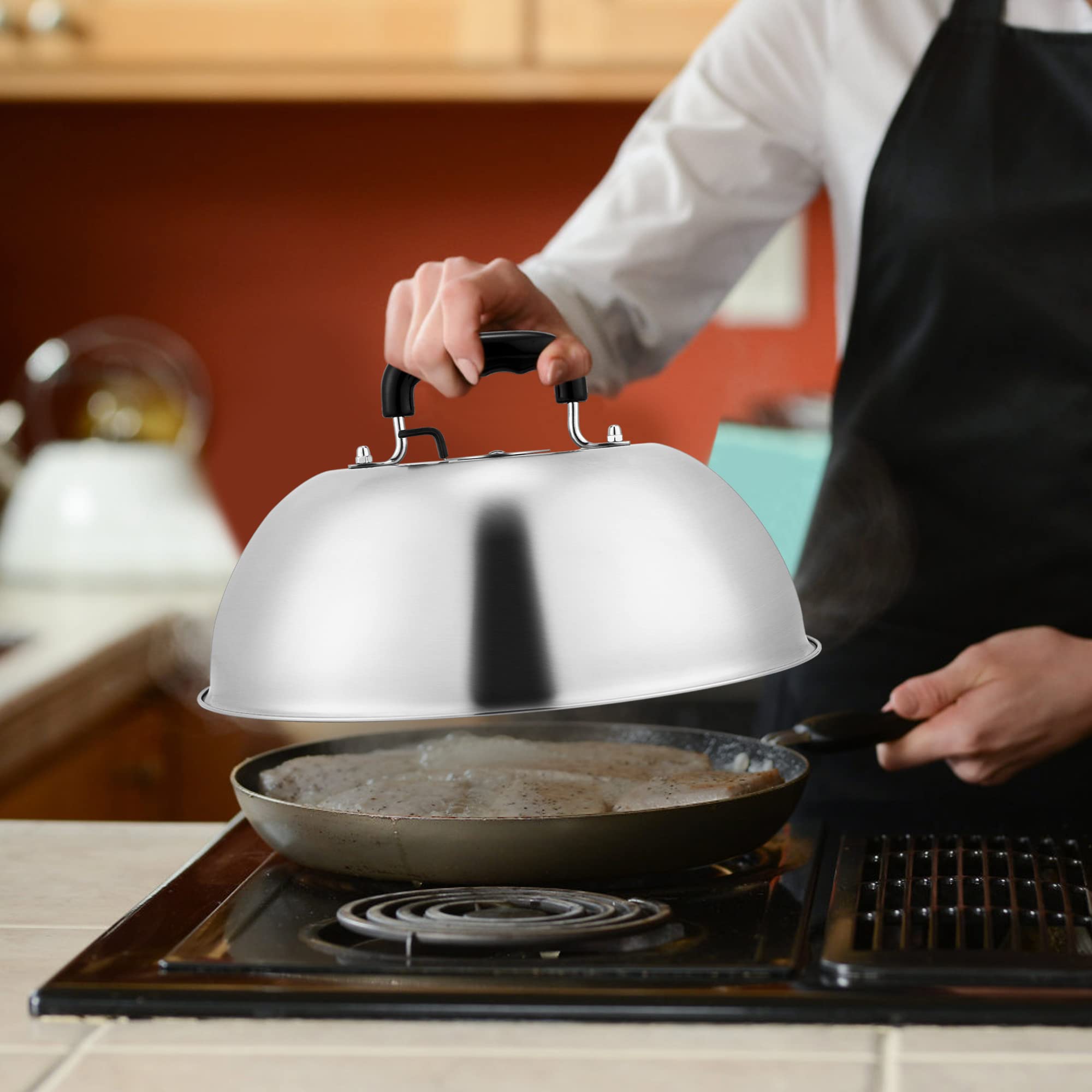 Leonyo 12-Inch Stainless Steel Cheese Melting Dome with Adjustable Vent - Professional Heavy Duty Cast Iron Lid for Teppanyaki Griddles & Flat Top Grills | Perfect for Restaurants, Food Trucks & Home Kitchen Use