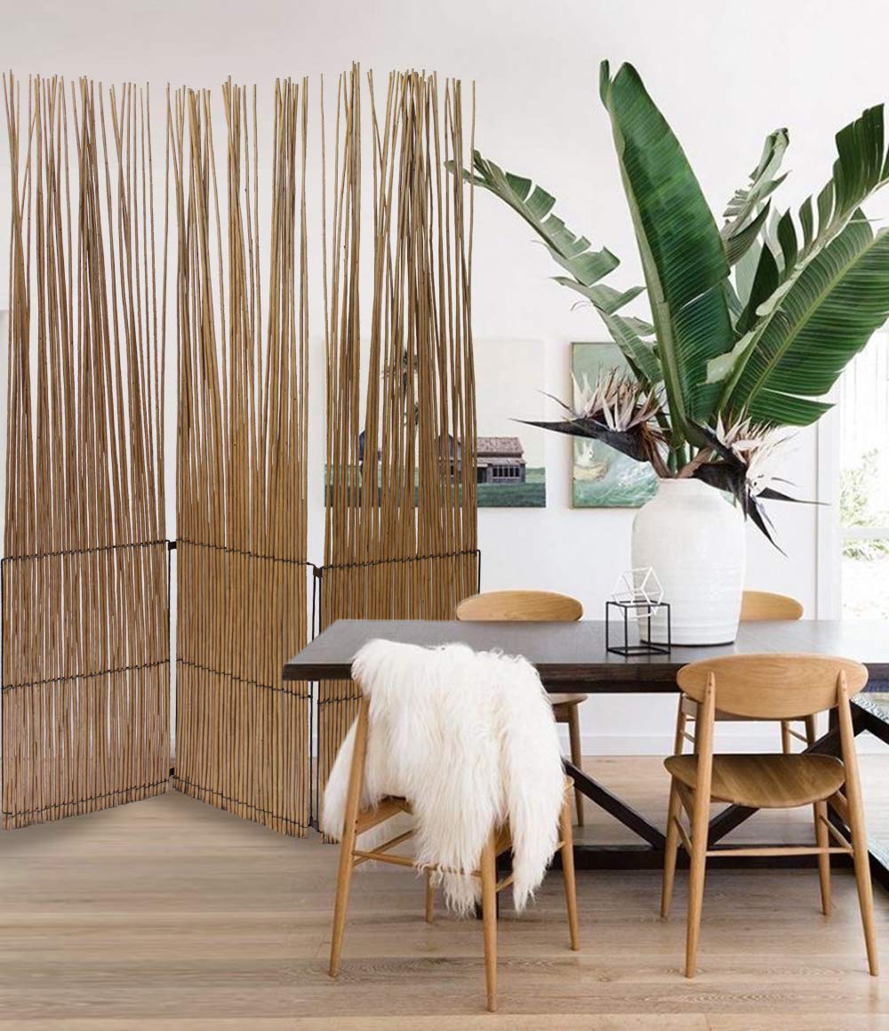 69 x 47 Brown Folding Room Divider Screen - Privacy Partition for Home Office, Bedroom & Living Room - Decorative Wooden Panel for Space Separation