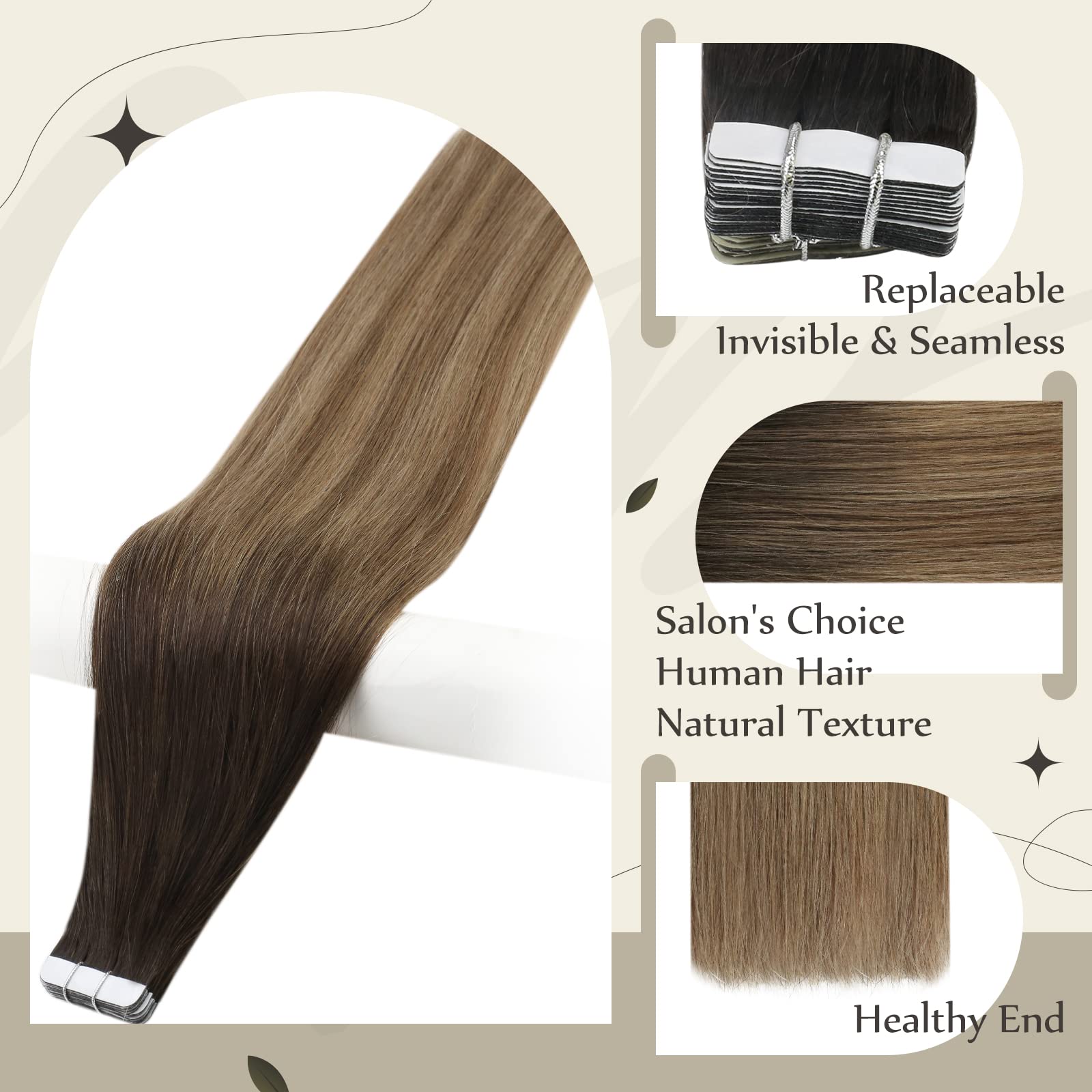 Premium Tape in Hair Extensions 100% Human Hair - Seamless Blending for Length & Volume | Perfect for Weddings, Parties & Everyday Styling