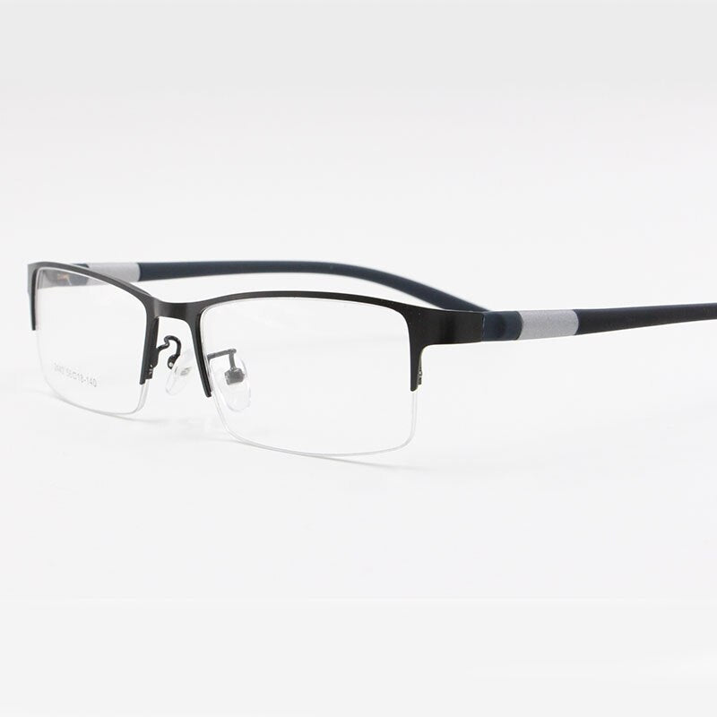 Bclear Men's Alloy Square Semi-Rimless Eyeglasses B2442 - Stylish Lightweight Metal Frame Glasses for Work, Reading & Everyday Wear
