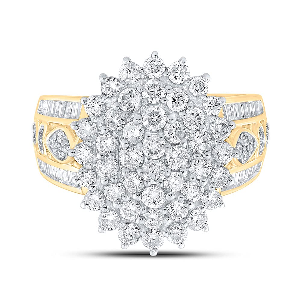 10K Yellow Gold Women's Round Diamond Cluster Ring - 2 CTTW Sparkling Elegance for Engagement, Anniversary & Special Occasions
