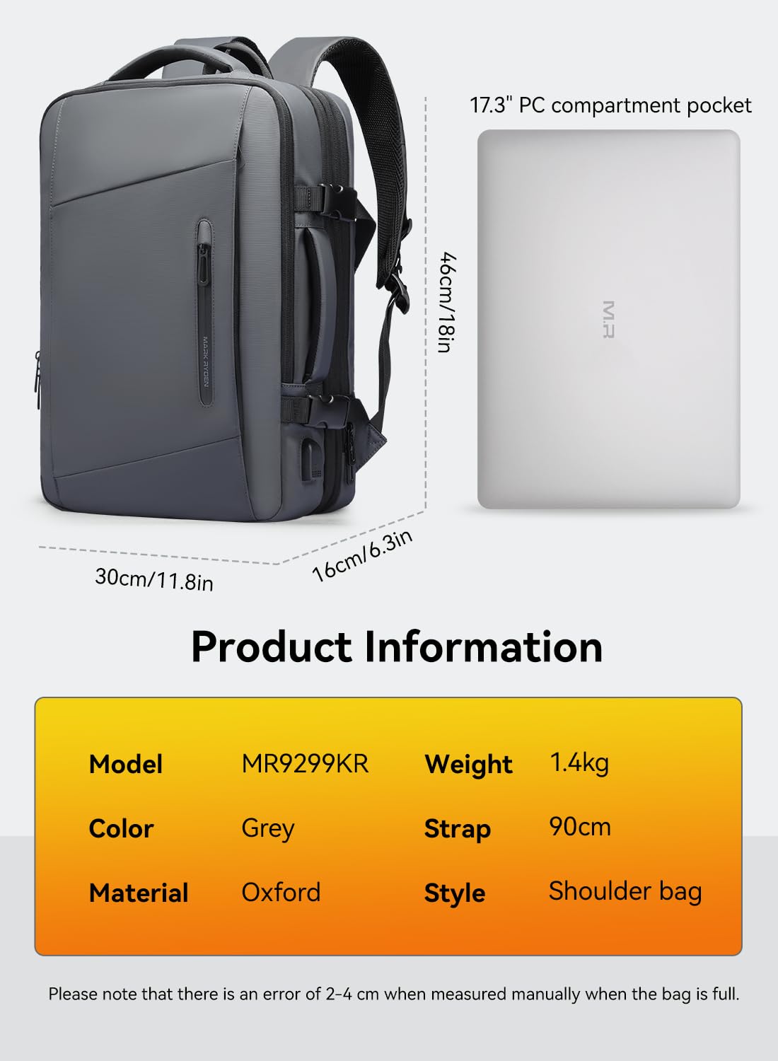 **Mark Ryden Expandable Waterproof Travel Backpack 25L-40L for Men & Women - USB Charging Port, Fits 17 Inch Laptop, Carry-On Flight Approved - Perfect for Business Trips, Commuting & Outdoor Adventures**