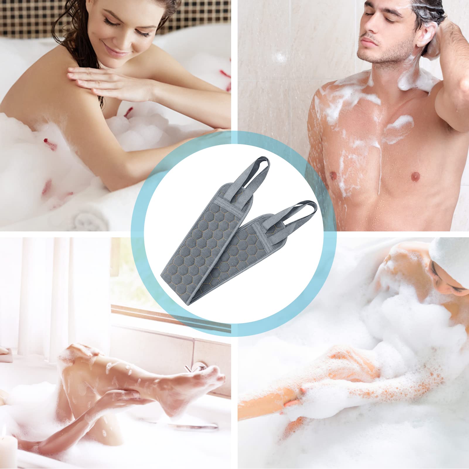 Inmorven 40 Inch Double-Sided Exfoliating Back Scrubber for Shower - Extra Long Bath Body Brush with Handle, Widened Back Washer & Scrub Towel for Deep Cleansing - Perfect for Men & Women (Grey) | Ideal for Exfoliating Dead Skin, Improving Circulation & Reaching Hard-to-Wash Areas