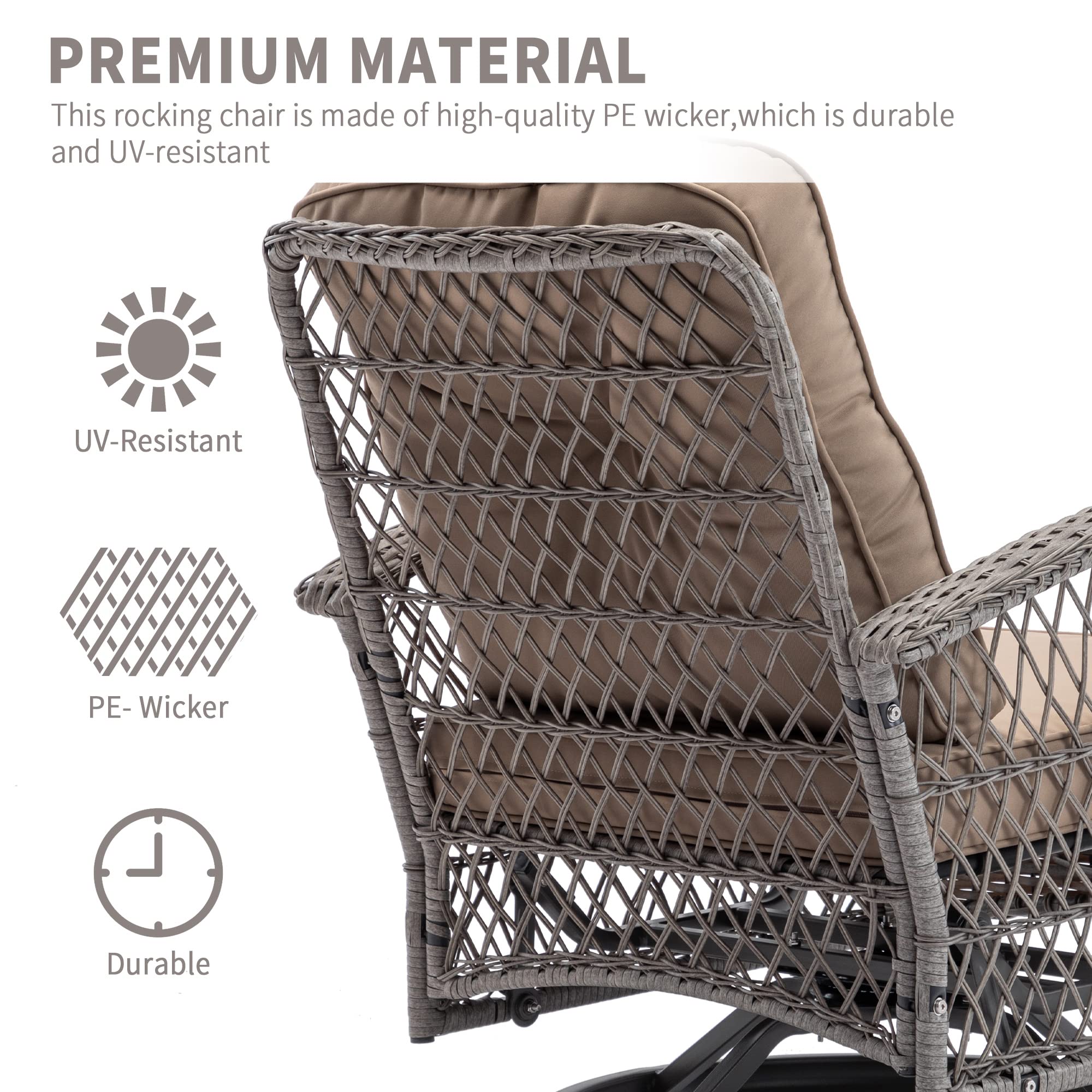 360° Swivel Patio Chairs Set - 3-Piece Outdoor Rocking Bistro Table & Chairs with Cushions - Rattan Wicker Porch Furniture for Garden, Deck, Backyard & Front Porch Relaxation
