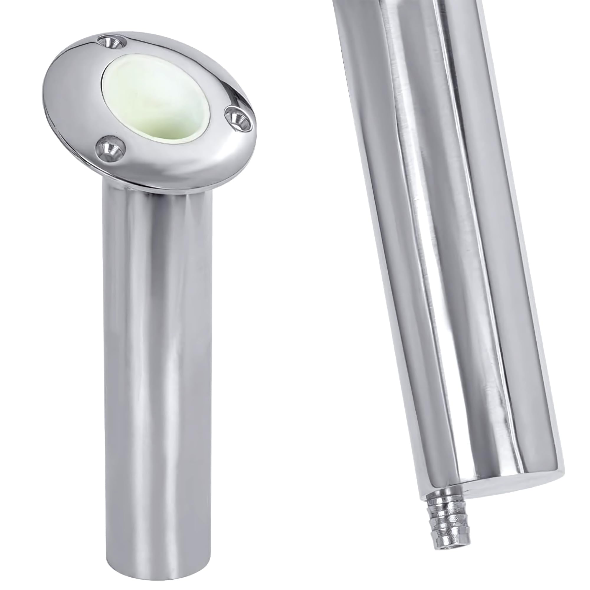 Heavy Duty Stainless Steel White Water Round Rod Holders with Drain Tail - Perfect for Fishing Boats, Kayaks, and Marine Use