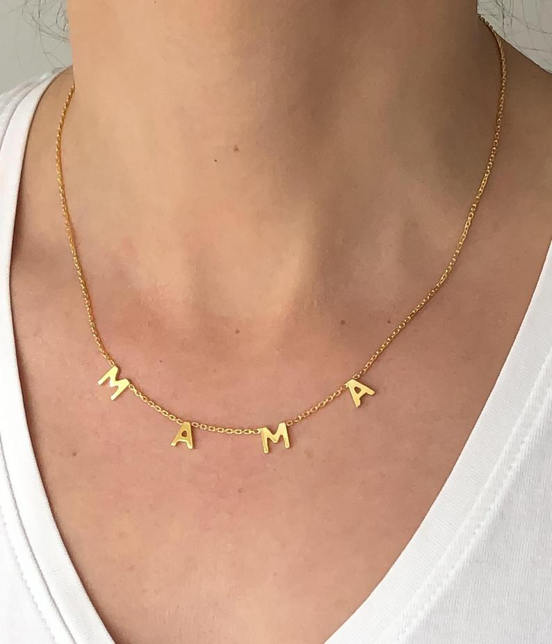 Personalized Mama Letter Necklace - Custom Name Pendant for Women - Perfect Gift for Mom, Mother's Day, Birthday & Anniversary - Ideal for Everyday Wear & Special Occasions
