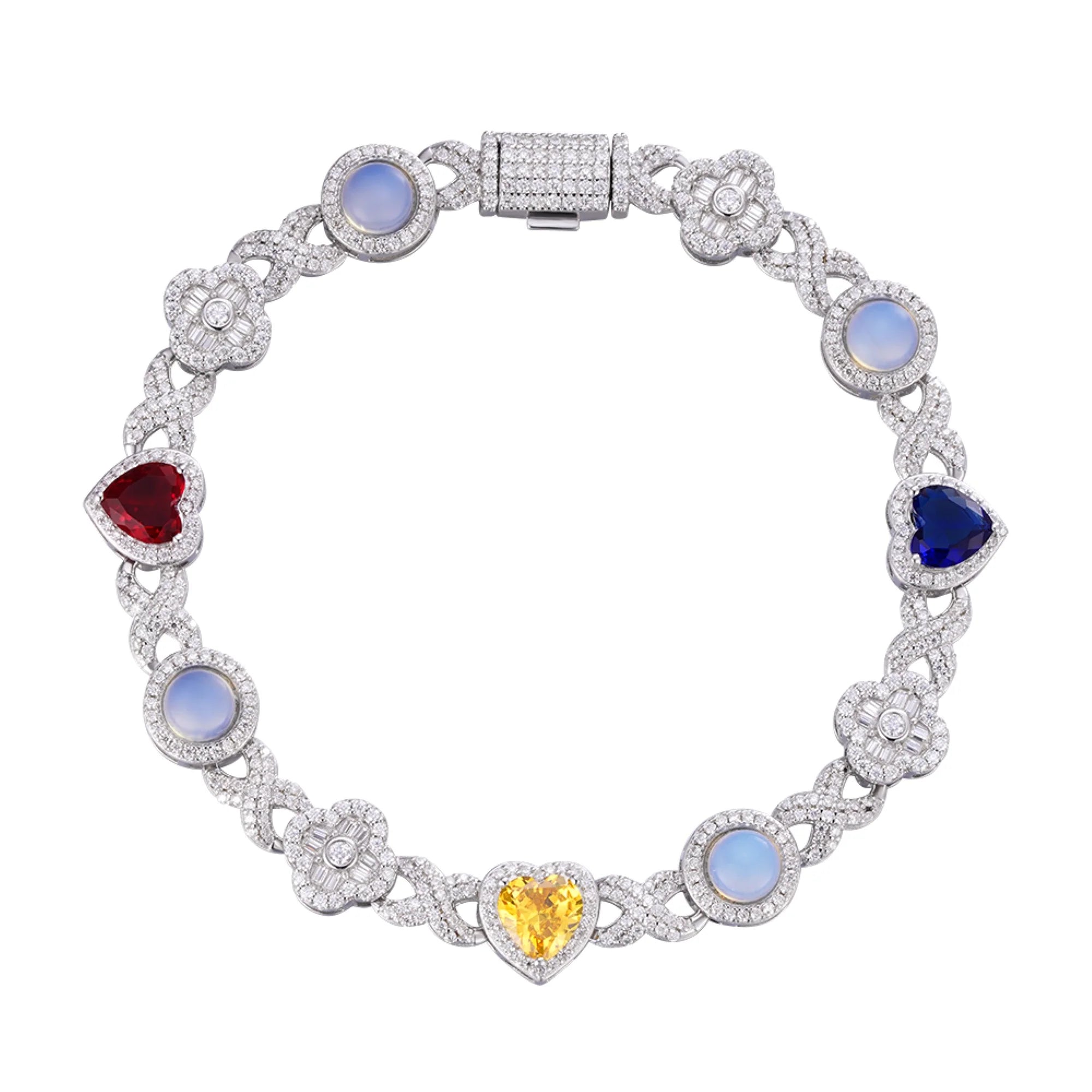 Moissanite Flower Infinity Color Gemstone Bracelet for Women - 8mm Elegant Jewelry Gift for Anniversary, Wedding, Birthday | Perfect for Everyday Wear & Special Occasions