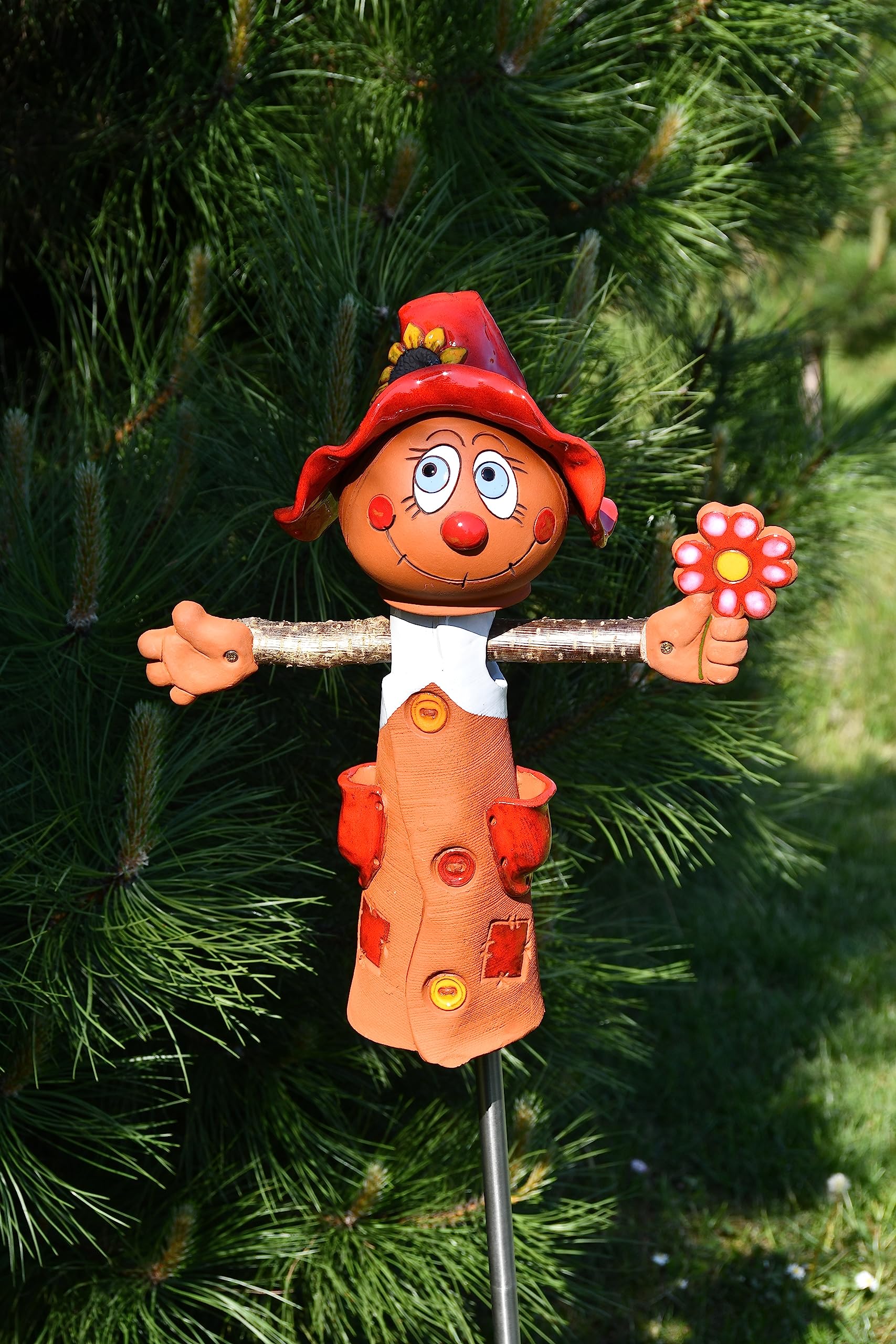 Handmade Frostproof Ceramic Scarecrow Lawn Stake - Unique Outdoor Garden Decor Statue for Men & Women - Perfect Gardening Gift for Yard, Patio & Landscape Decoration
