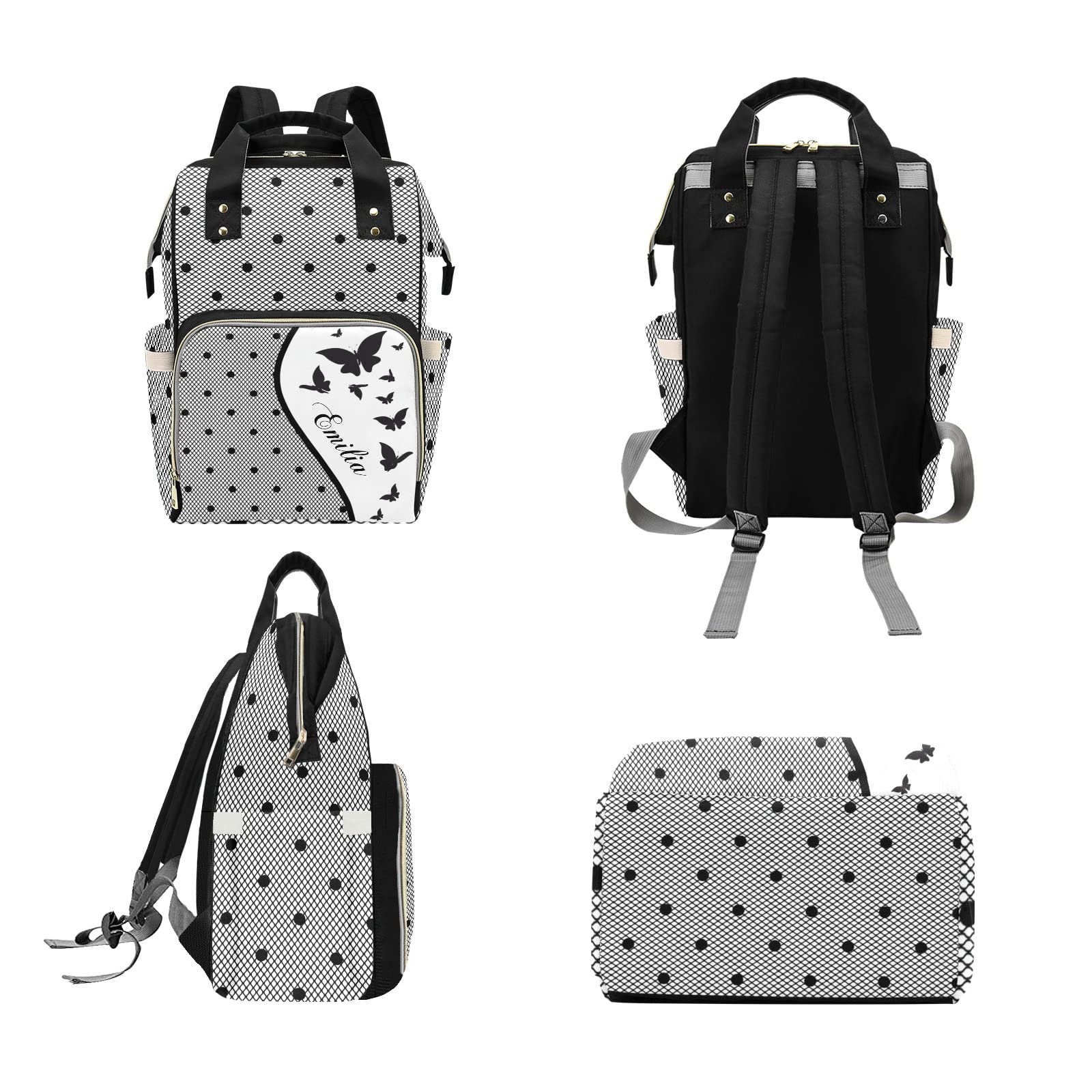 Custom Butterfly Lace Black Diaper Bag Backpack - Personalized Baby Shower Gift for New Moms | Perfect for Travel, Daycare & On-the-Go Parenting