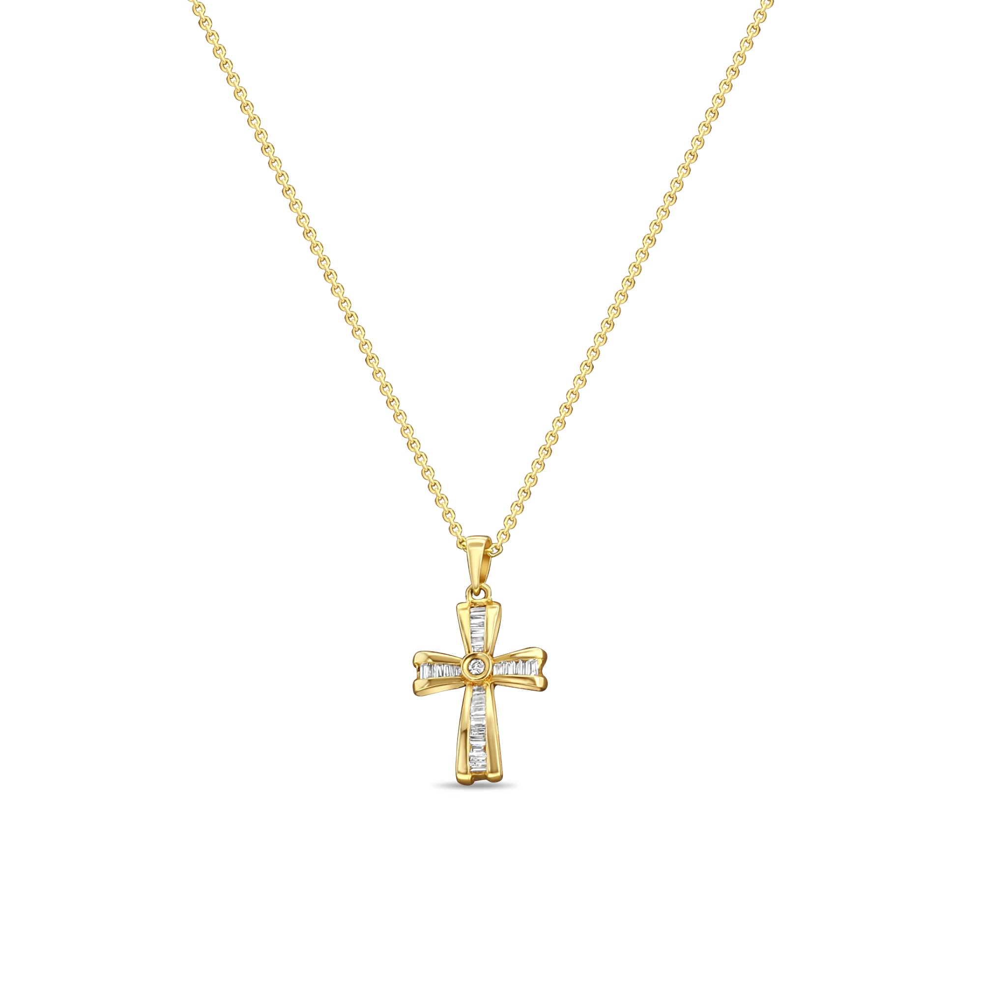 Small Baguette Diamond Cross Necklace - Elegant 14K Gold Pendant for Women | Perfect for Everyday Wear, Gifts & Special Occasions