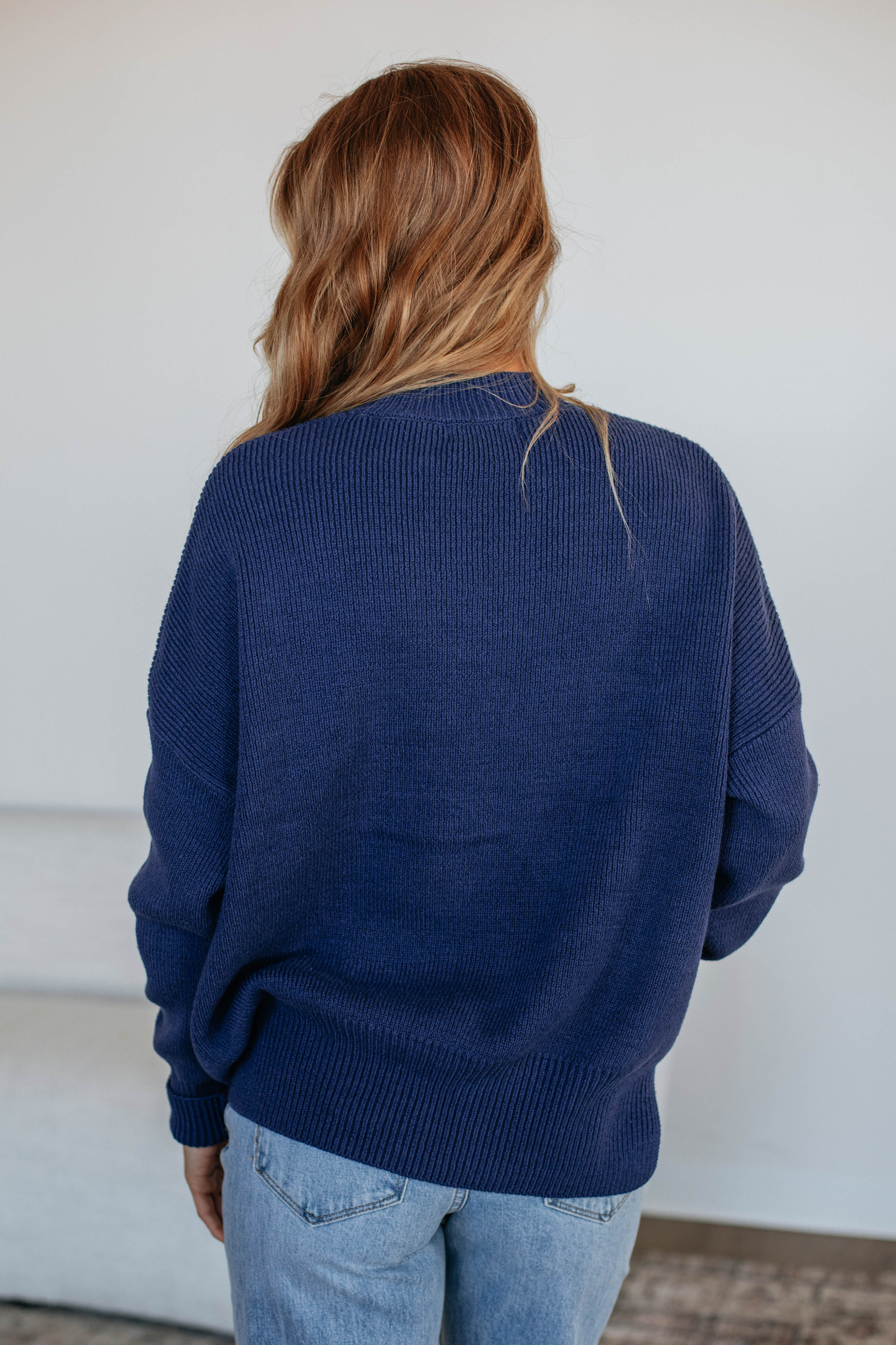 Women's Chelsea Mock Neck Sweater - Soft Navy Pullover for Fall & Winter | Casual Wear, Office Outfit, Layering Essential