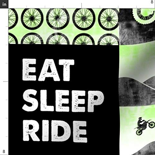 Green Motorcycle Patchwork Cheater Quilt Fabric - Motocross Dirt Bike Eat Sleep Printed on Soft Minky Fabric by The Yard - Perfect for Sewing Baby Blankets, Quilt Backing & Plush Projects - Ideal for Nursery Decor, DIY Crafts & Home Decor