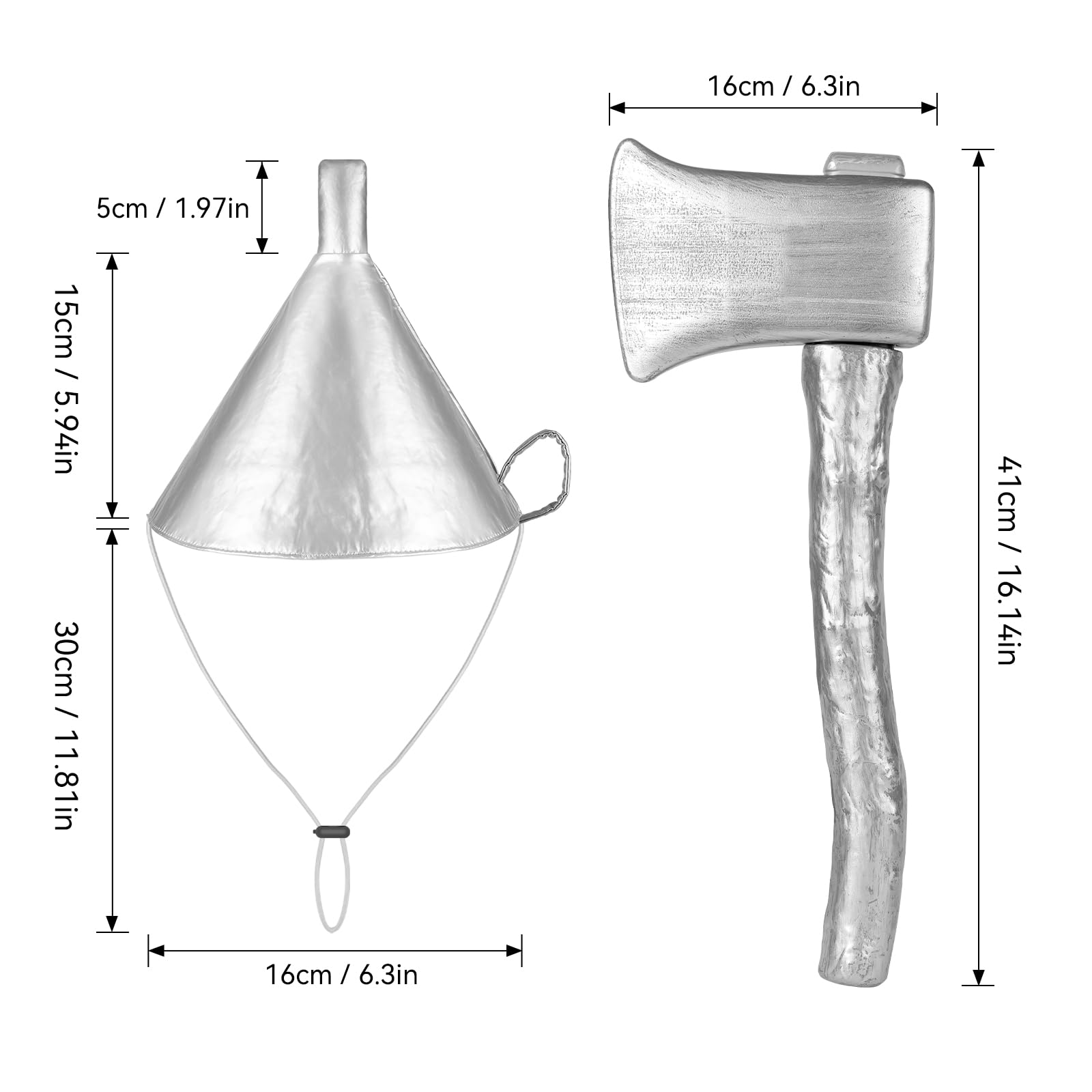 Silver Axe Funnel Hat Set for Adults & Kids - Halloween Costume Accessories for Men & Women - Perfect for Cosplay, Themed Parties, and Halloween Events