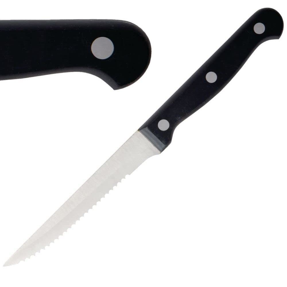 Premium Serrated Steak Knives Set - 115mm Black Handle Stainless Steel Blades - Perfect for Steak Dinners, BBQ Parties & Fine Dining Experience