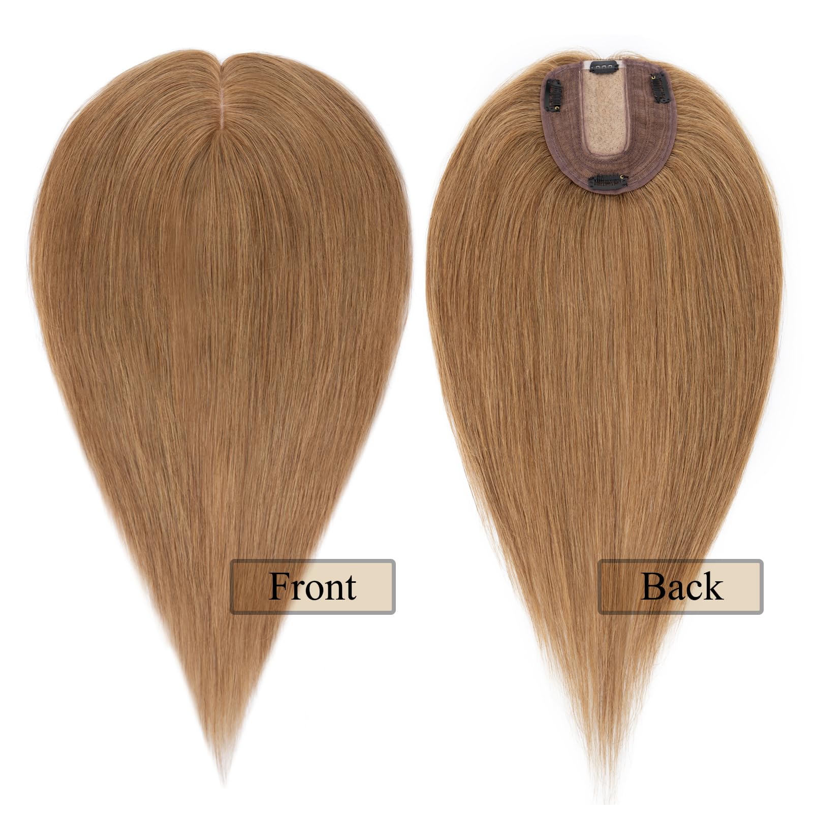 MY-LADY Human Hair Toppers for Women - 130% Density Remy Hair Topper with Silk Base (10x12cm, No Bangs) - Clip-in Hairpiece for Thinning Hair - 14 Inch Straight Light Brown (#06) - Perfect for Daily Wear, Special Occasions & Hair Loss Solutions
