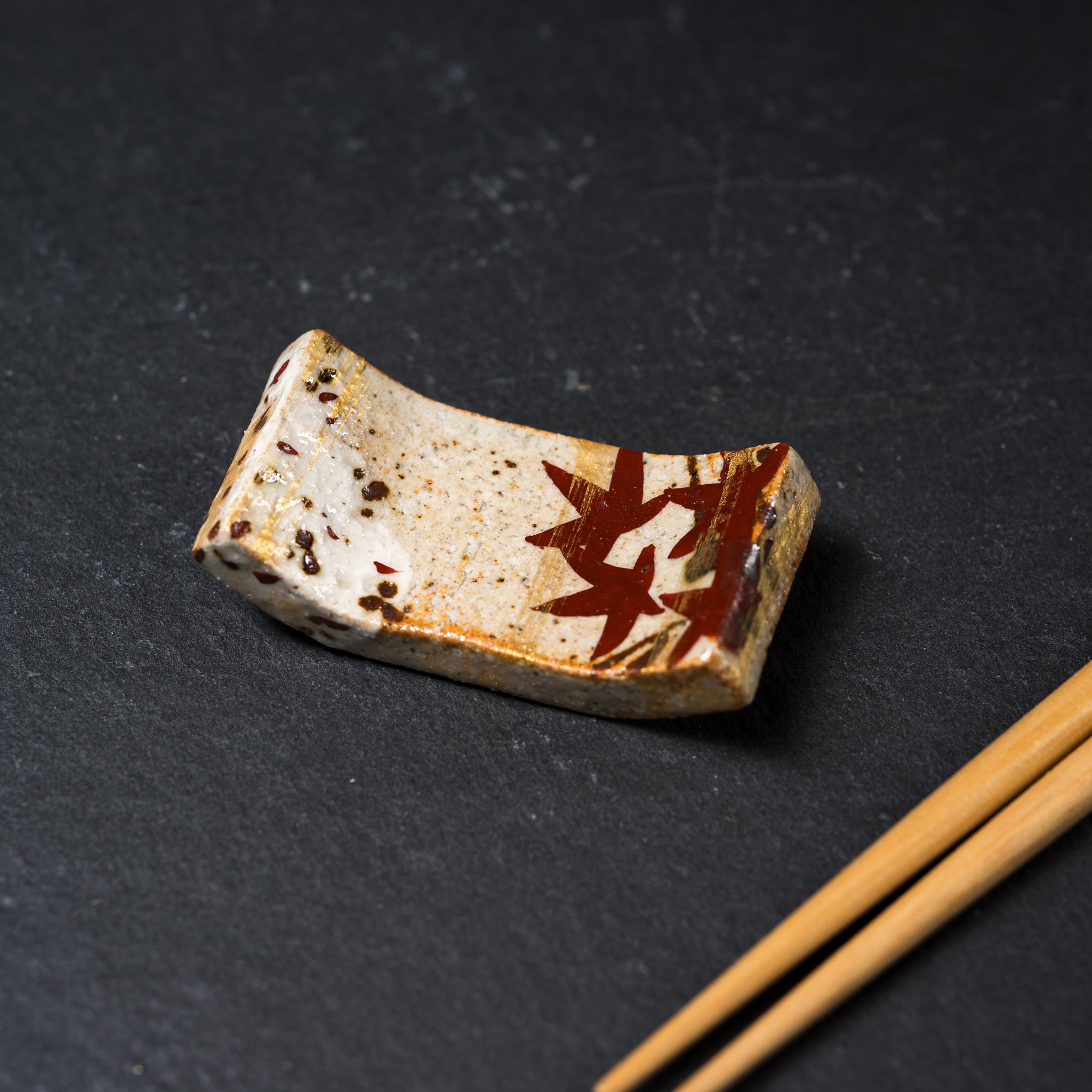 Zoho Kiln Chopstick Rest - Autumn Leaf Design | Japanese Ceramic Chopstick Holder for Dining Table Decor | Perfect for Sushi, Asian Cuisine & Home Decor