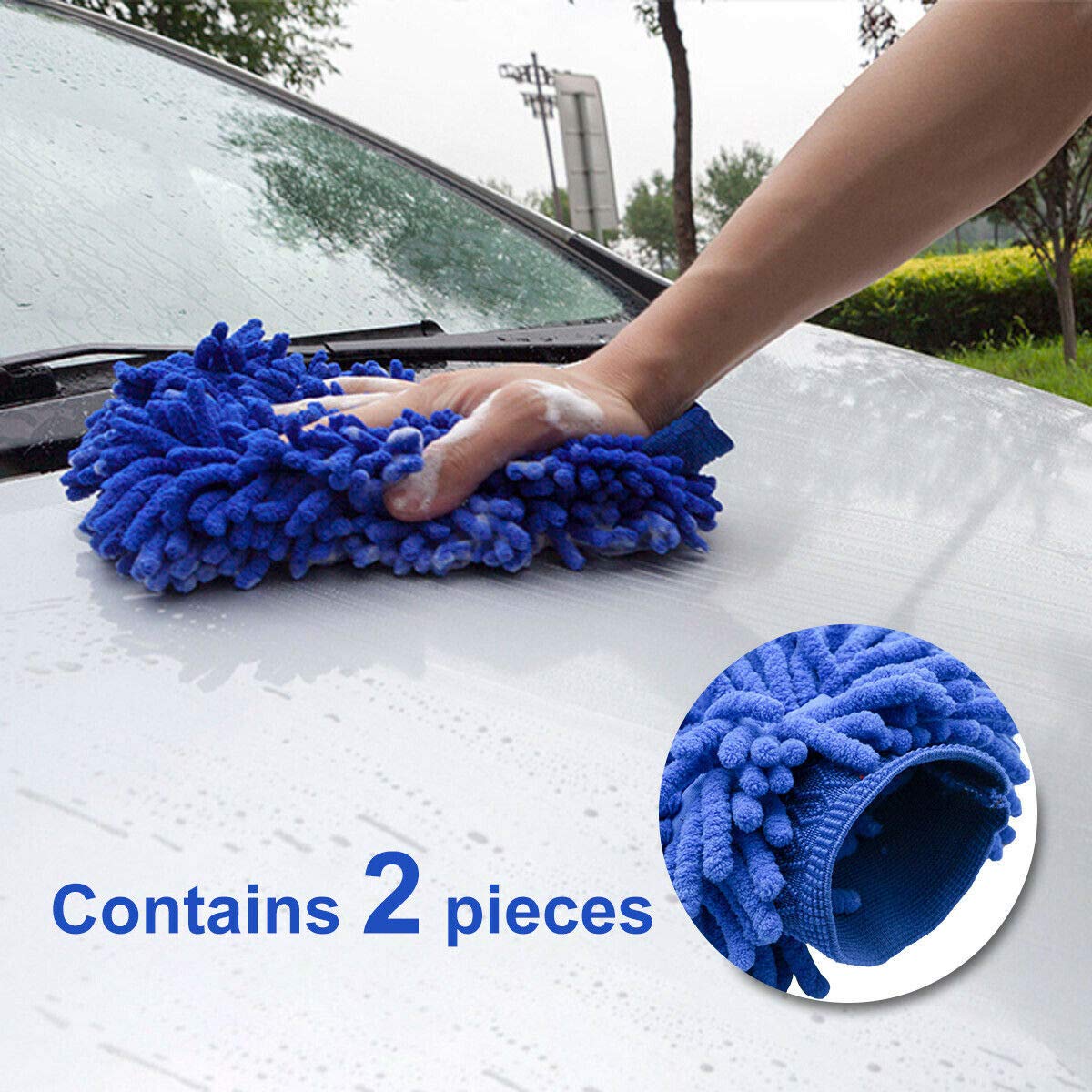 Premium MACHSWON Microfiber Car Wash Mitts (2-Pack) - Super Soft Chenille Gloves for Scratch-Free Car Washing, Waterproof & Lint-Free Auto Detailing Mitts - Ideal for Winter Car Care, Hand Washing & Vehicle Cleaning
