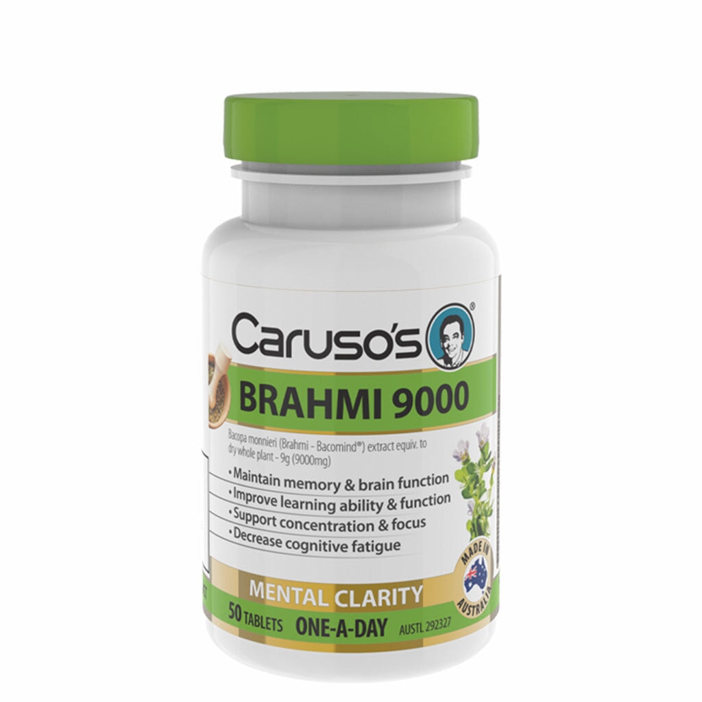 Caruso's Brahmi 9000 One-A-Day Capsules - Premium Herbal Brain Supplement for Memory & Focus - Perfect for Students, Professionals & Seniors
