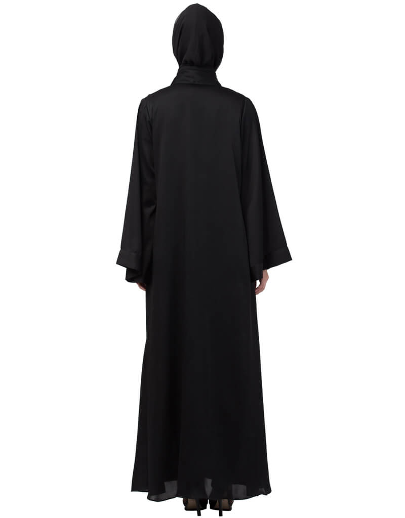Elegant Black Dubai Abaya with Arabic Side Embroidery - Open Front Design for Women - Perfect for Prayer, Modest Fashion, and Special Occasions
