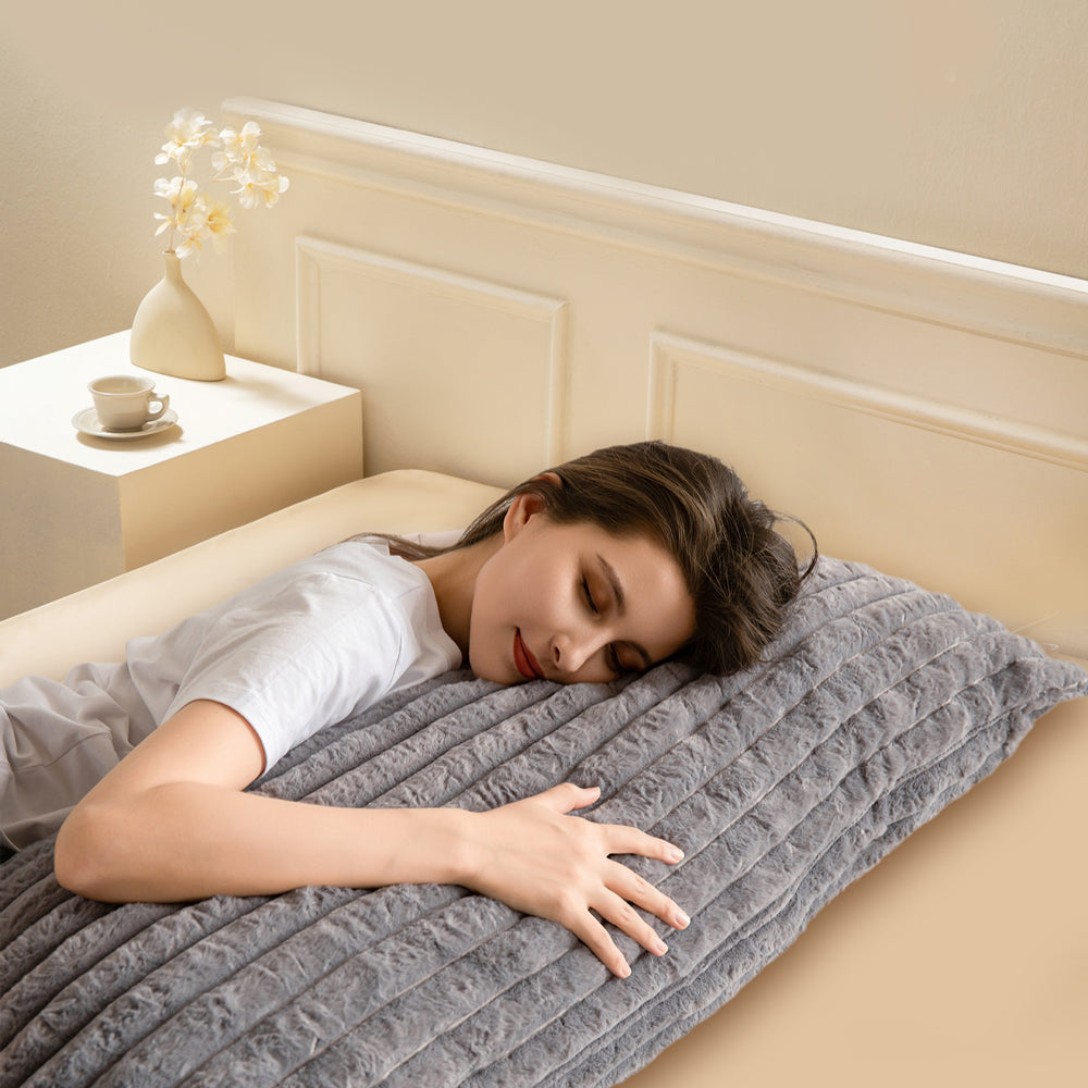 MAXYOYO Ultra Soft Striped Faux Fur Body Pillow for Adults - 20x54 Inch Grey Large Hugging Pillow - Perfect for Sleeping, Lounging & Pregnancy Support