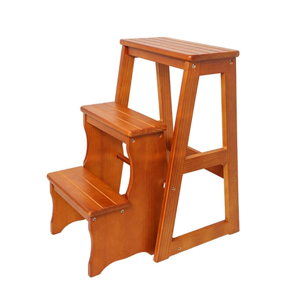 Wooden Folding Step Stool for Kitchen, Adults - Adjustable Ladder Stool with Non-Slip Feet | Multi-Functional Step Chair for Home, Office, Bathroom & Display Shelving | Perfect for Reaching High Cabinets, Organizing & Decorating