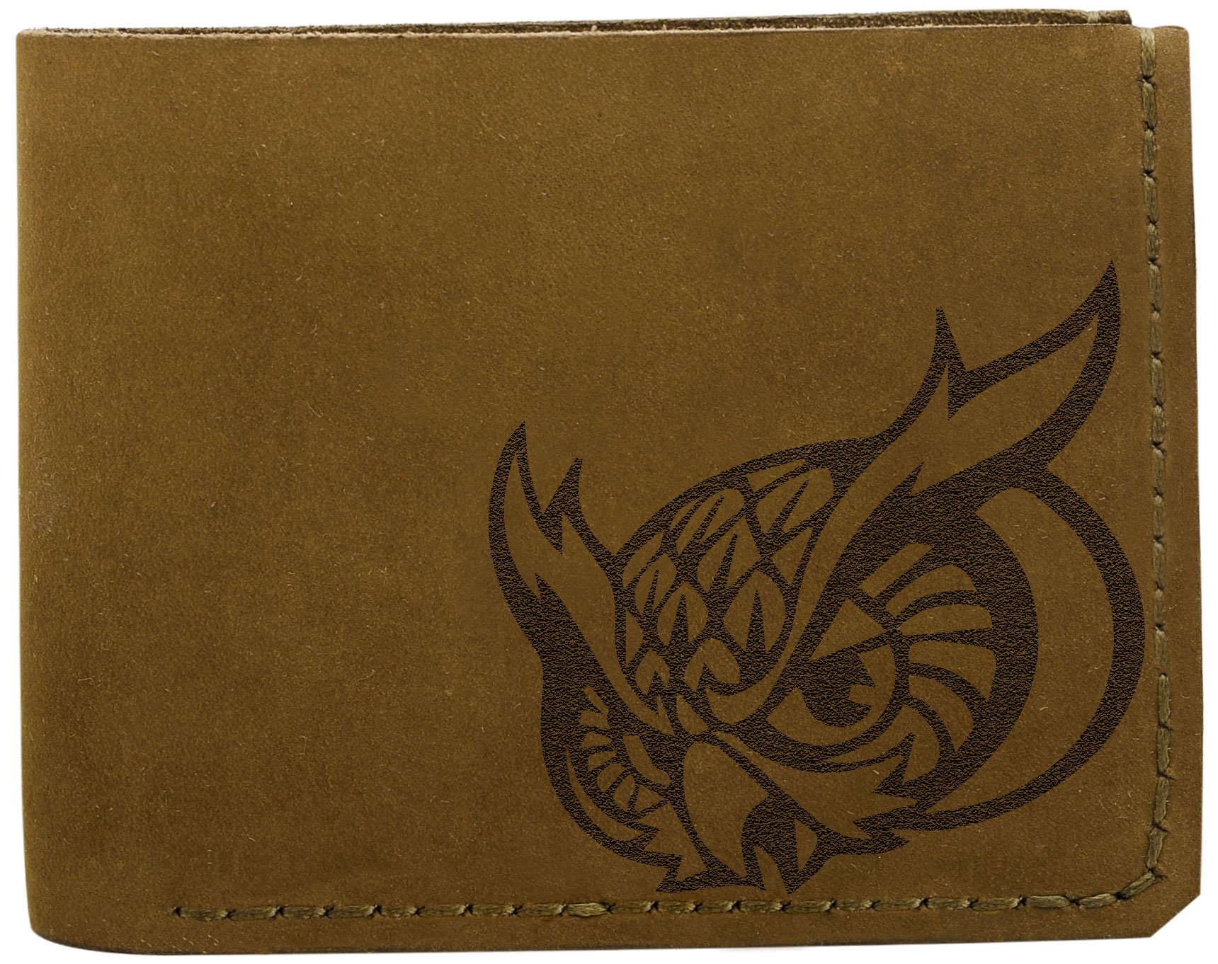 Genuine Handmade Pull-Up Leather Wallet for Men - Abstract Owl Design, RFID Blocking, Slim Bifold Wallet - Perfect for Everyday Use, Travel & Gifts