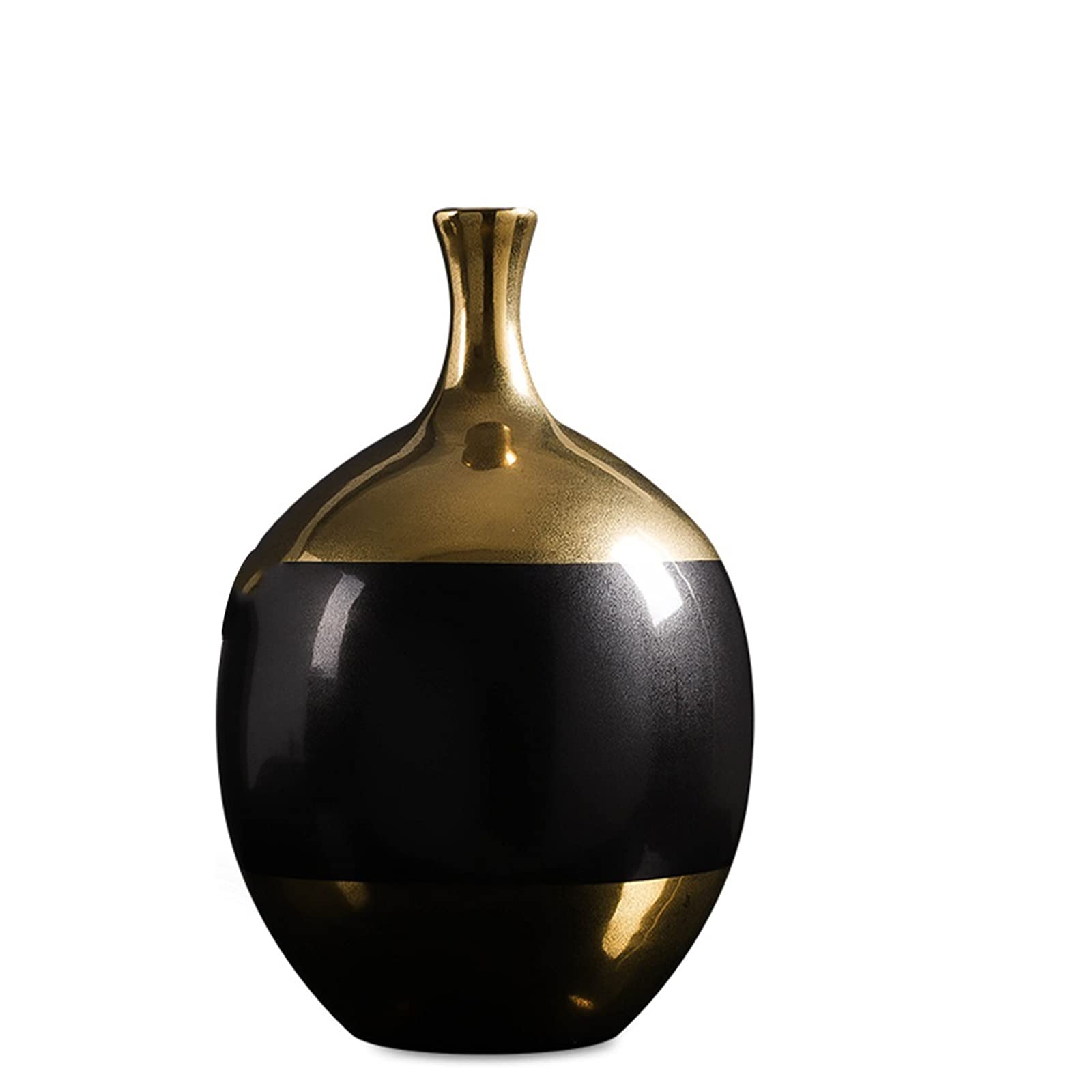 Premium Black Ceramic Vase Set - Modern Round Countertop Decor for Home, Bookshelf & Wine Cabinet - Elegant Gilded Accent Vases in 2 Sizes (20cm & 30cm) - Perfect for Living Room, Dining Table & Wedding Centerpieces